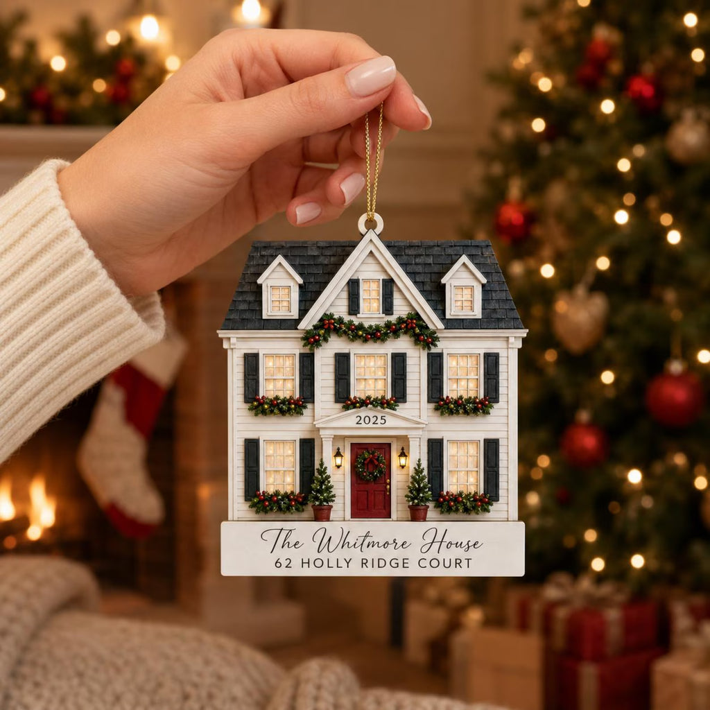 Personalized 2D Flat Custom House Photo Christmas Ornament, New Home Wooden Ornament, Custom Address Gift, Housewarming Keepsake	COPETAL05