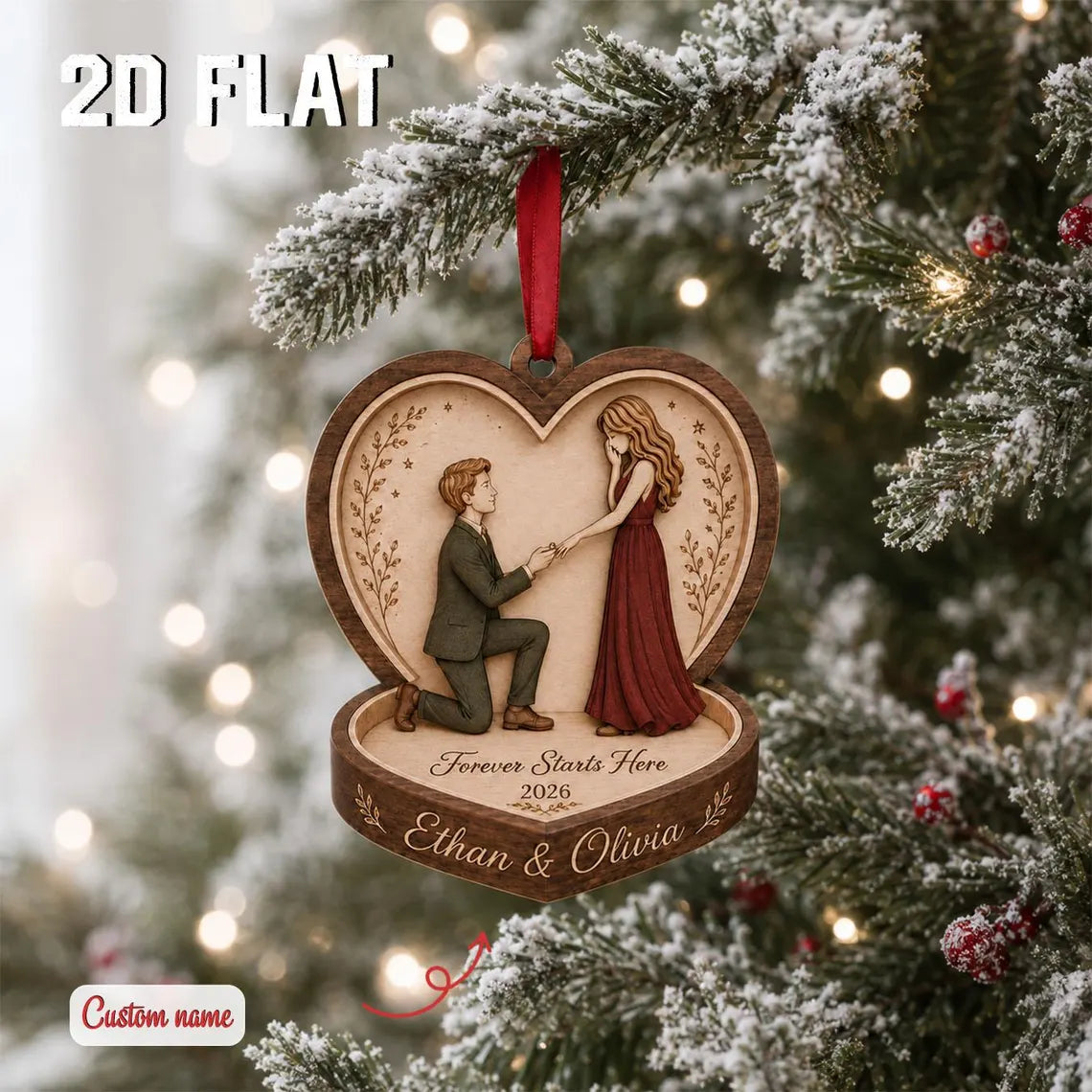 Personalized Engagement Christmas Ornament 2026, Custom Couple Names Wooden Keepsake, Proposal Gift, Newly Engaged Holiday Decor	COPETAL50