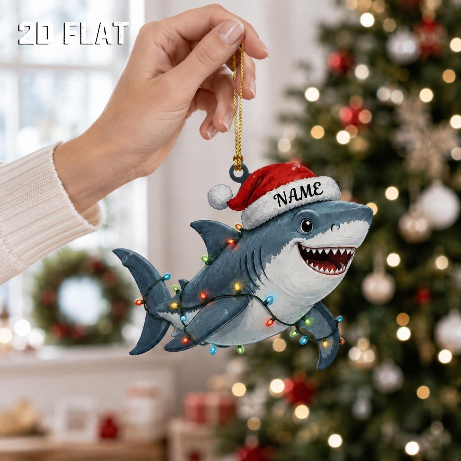 Personalized 2D Flat Shark Christmas Ornament, Custom Name Wooden Ornament, Shark Lover Gift, Ocean Christmas Decor - COPETAL01