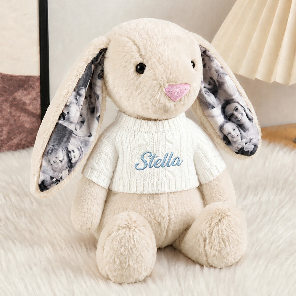 Custom Baby Lovey with Name, Personalized Plush Bunny Blanket, Newborn Baptism Gift, Embroidered Baby Comfort Toy. BPPETAL4