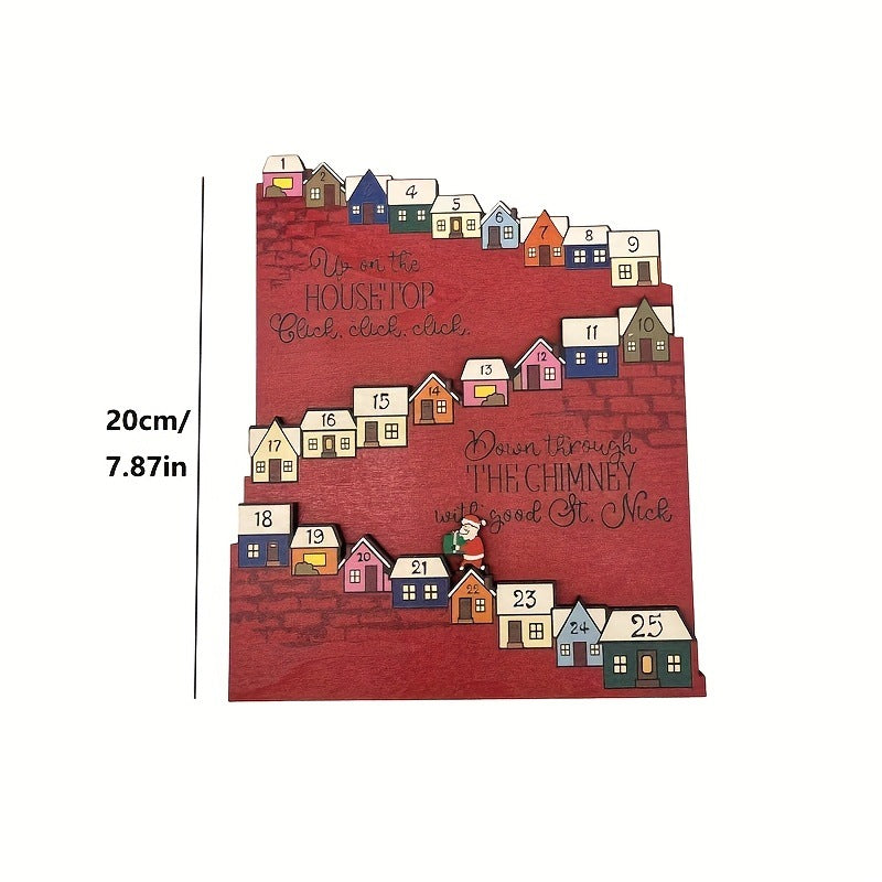 Wooden Christmas Rooftop Advent Calendar, 25-Day Santa Holiday Countdown with Colorful Houses – ACPETAL06