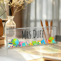 Personalized Teacher Desk Name Plate, Custom Acrylic Classroom Sign, School Decor, Back to School Gift. DNPETAL06