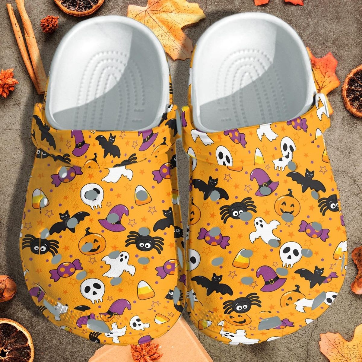 Halloween Pattern Clogs – Cute Spooky Fall Shoes for Kids & Adults. Happy Halloween Ghost Pumpkin. CLPETAL07