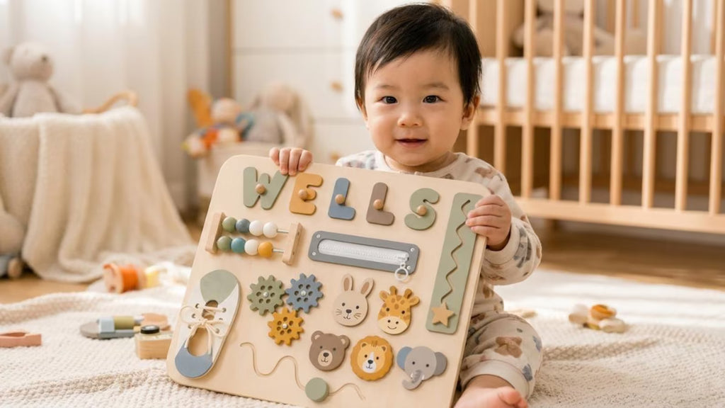 Personalized Wooden Name Puzzle, Custom Montessori Busy Board for Toddlers, Baby Name Puzzle Gift, First Birthday Gift, Baby Boy Girl Toy. NPPETAL5