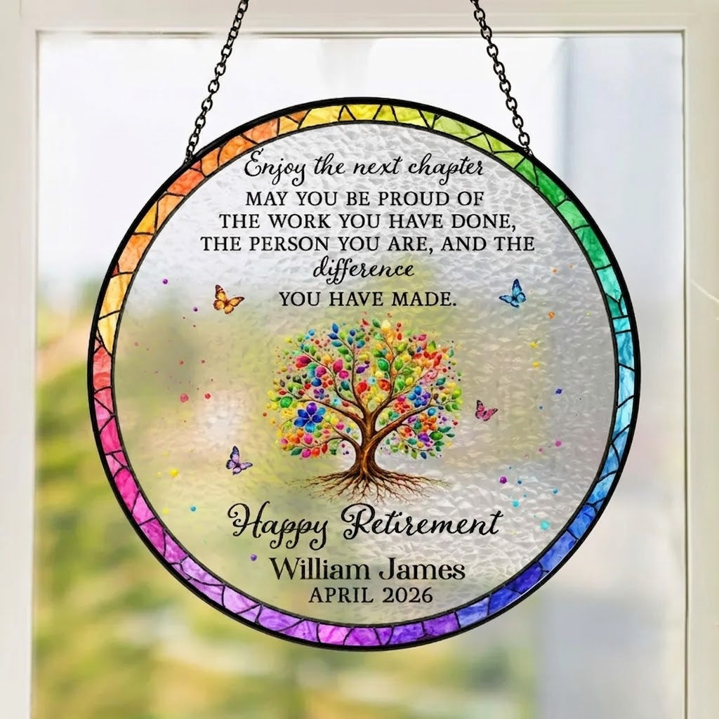 Tree of Life Retired Glass Suncatcher, Personalized Retirement Gift 2026, Farewell Gift for Teacher, Nurse, Coworker, Retirement Keepsake. SUNPETAL20