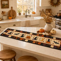 Halloween Quilted Table Runner: Black Cat, Pumpkin and Witch Patchwork October Dinners Decor, Winter Fall Spooky Table Linen. QTRPETAL13