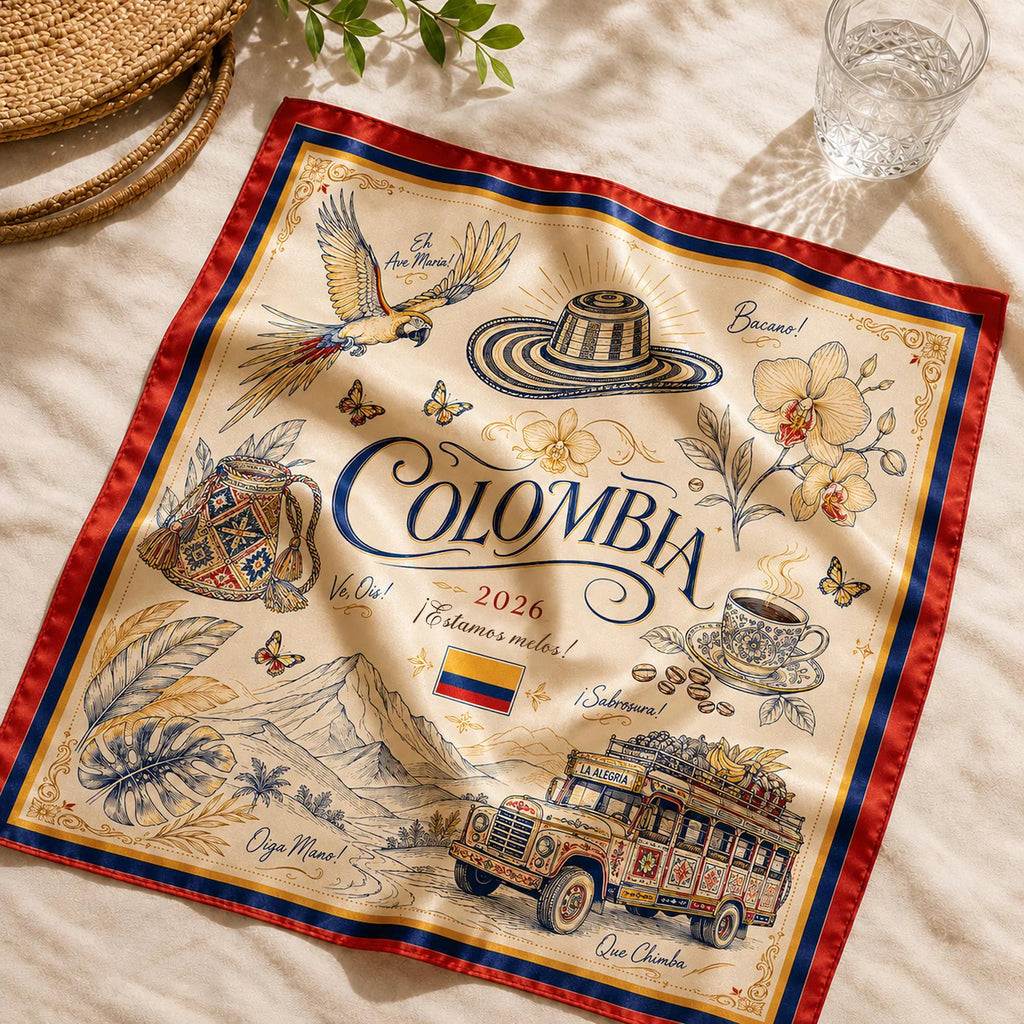 Colombia Satin Hair Scarf, Los Cafeteros Fan Bandana, Colombian Heritage Headscarf, Latin Fan Gift 2026, Colombia Gift. SSPETAL21