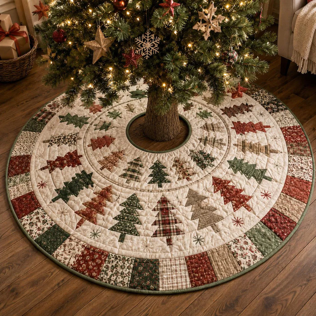 Quilted Christmas Tree Skirt, Patchwork Pine Tree Skirt, Farmhouse Holiday Decor, Rustic Christmas Tree Mat. CTSPETAL13