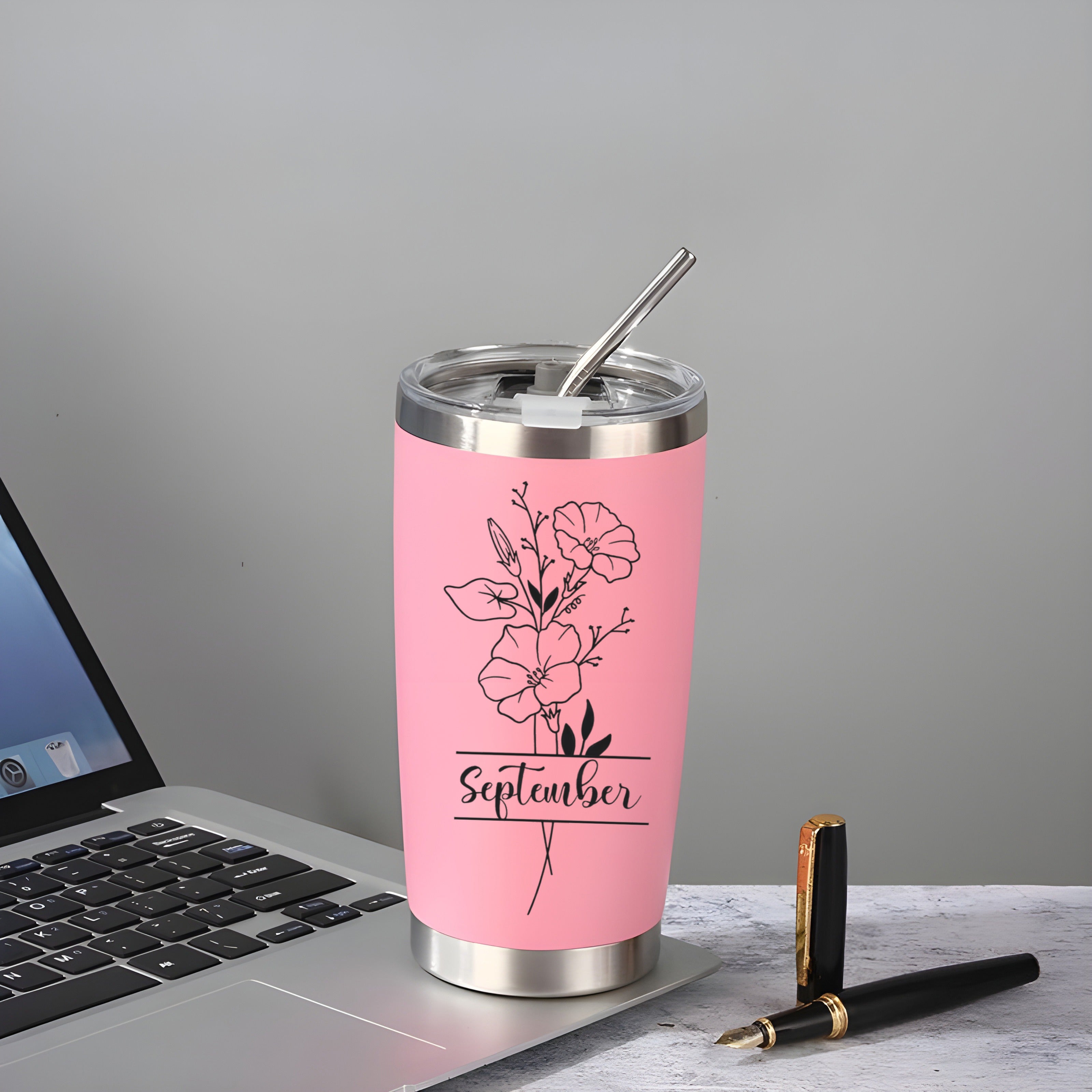 Stainless Steel Birth Flower Tumbler, Personalized Monthly Flower Travel Mug, Custom Insulated Cup, Birthday Gift for Her Him
