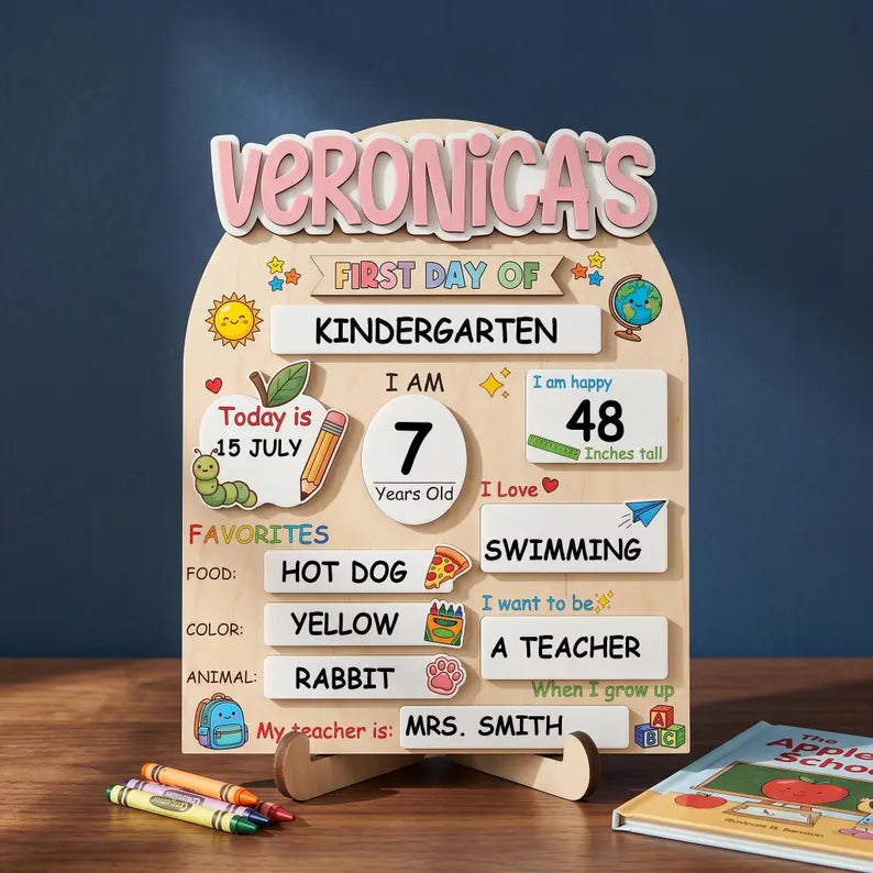 Custom First Day of School Sign,Preschool Back to School Board Kid Gift,Kindergarten 1st Day of School Photo Prop,Last Day School Name Sign. SBPETAL09