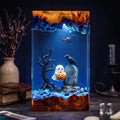 Haunted Raven Resin Lamp, Ghostly Cemetery Night Light, Jack O Lantern Decor, Flying Bats, Handmade Epoxy Halloween Gift. RLPETAL16