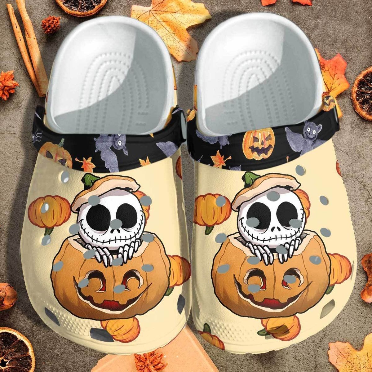 Halloween Pumpkin Skull Clogs – Spooky Cute Fall Slip-On Shoes. Happy Halloween Pumpkin Clogs For Men Women Kids Boys Girls.  CLPETAL01