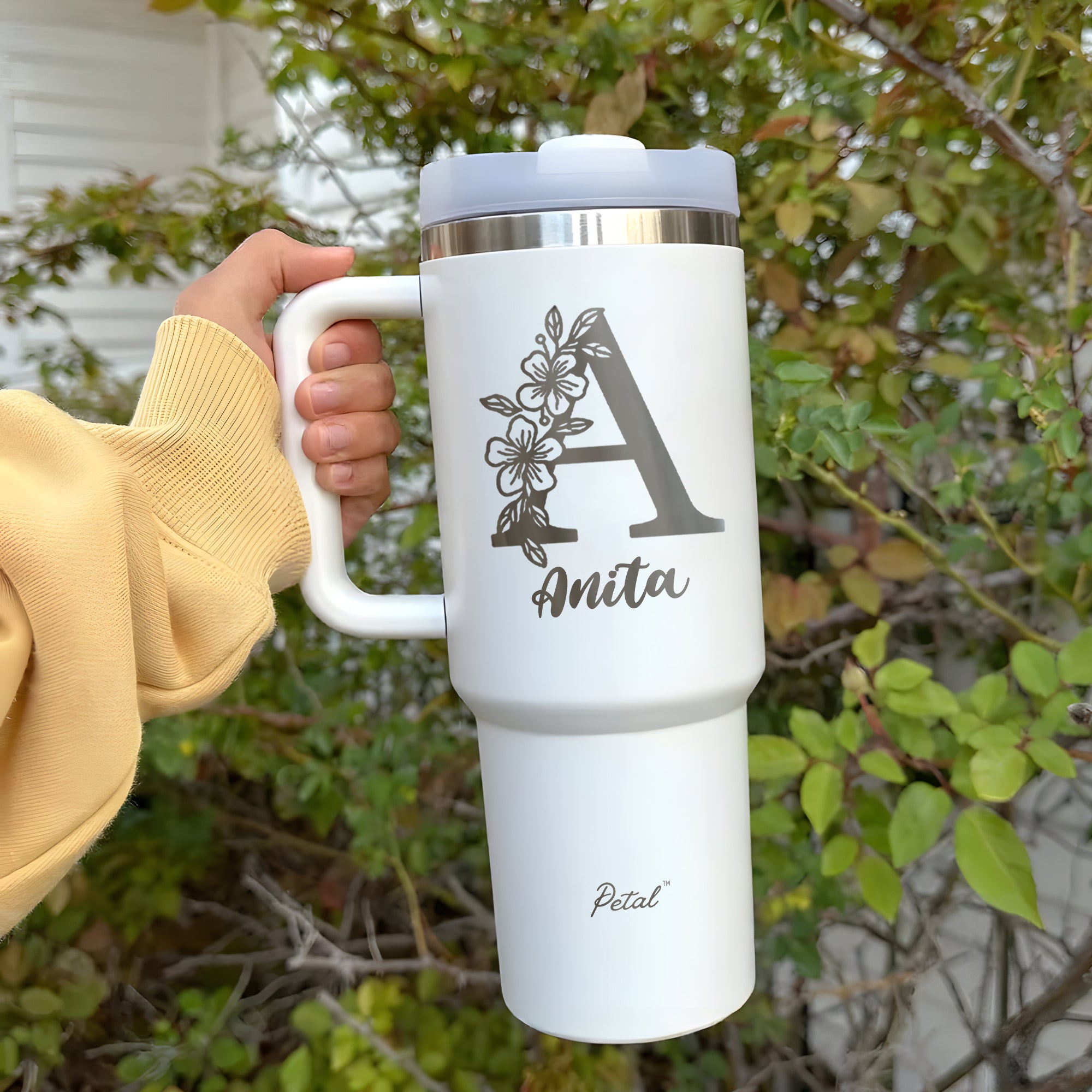 Personalized Flower Girl 40oz Tumbler With Name, Stainless Steel Tumblers With Straw Handle, Custom Name Flowers Cup, Birthday Gift