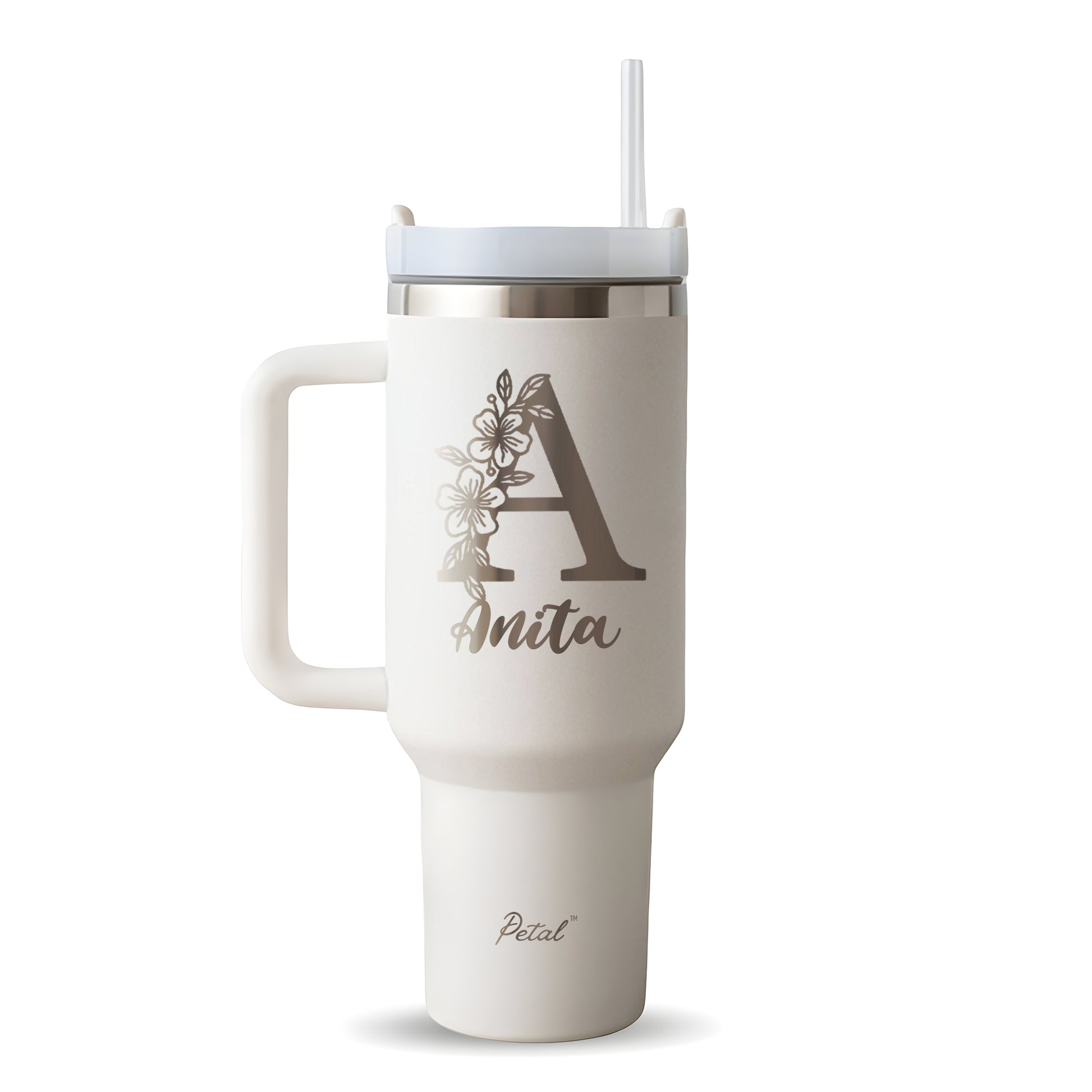 Personalized Flower Girl 40oz Tumbler With Name, Stainless Steel Tumblers With Straw Handle, Custom Name Flowers Cup, Birthday Gift