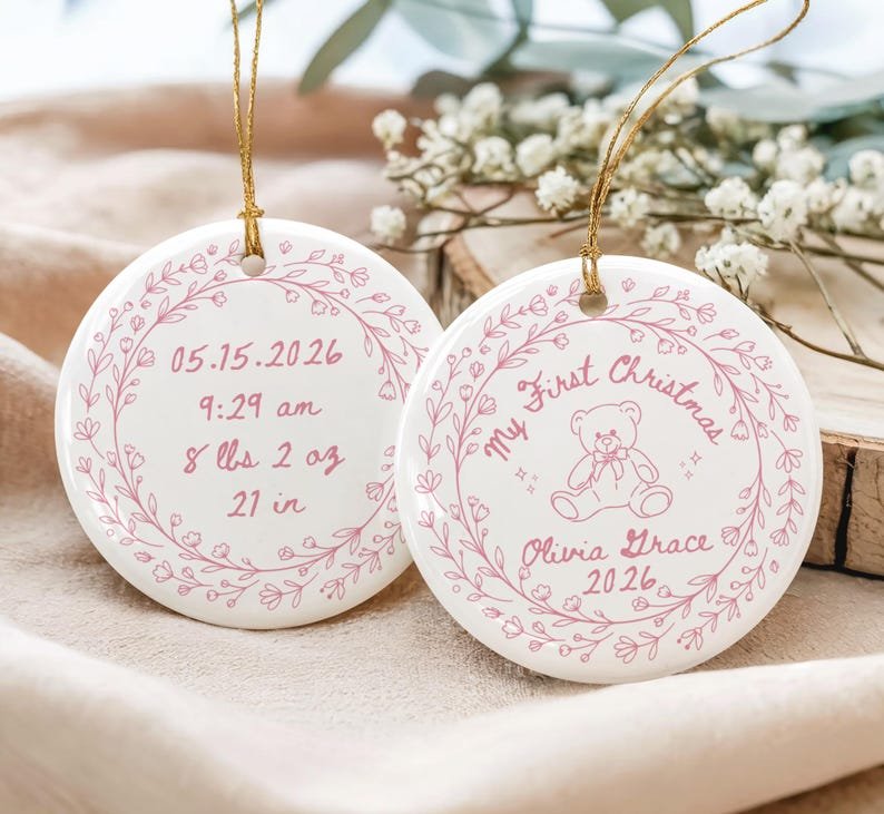 Baby's First Christmas Ornament, Baby Boy Girl Birth Stats Ornament, Personalized Name 1st Xmas Newborn Keepsake, Custom New Parent 2026 CERAMIC01