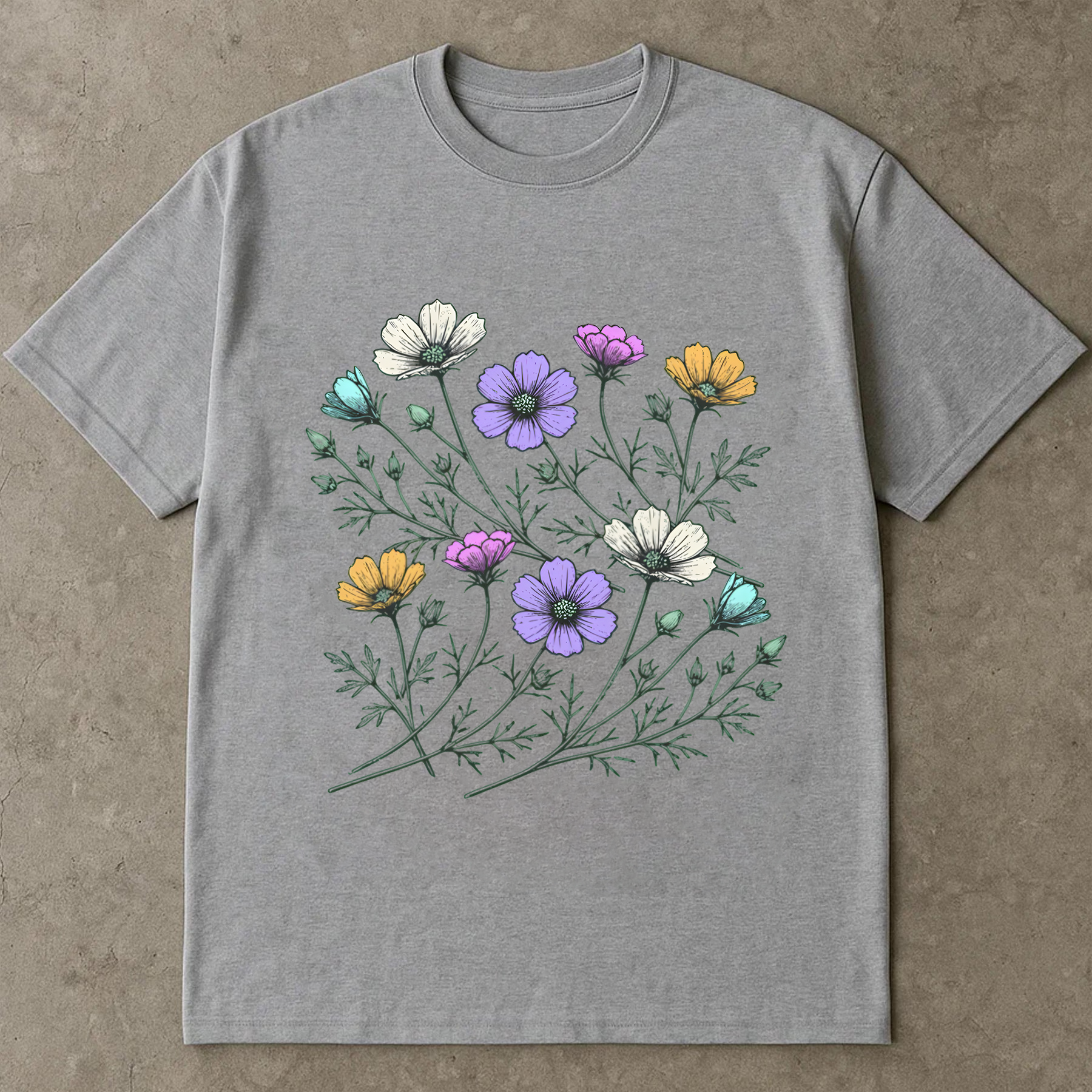 Wildflower Sketch Shirt, Hand Drawn Botanical Tee, Cottagecore Floral Shirt, Pastel Flowers T-Shirt, Gift For Nature Lover
