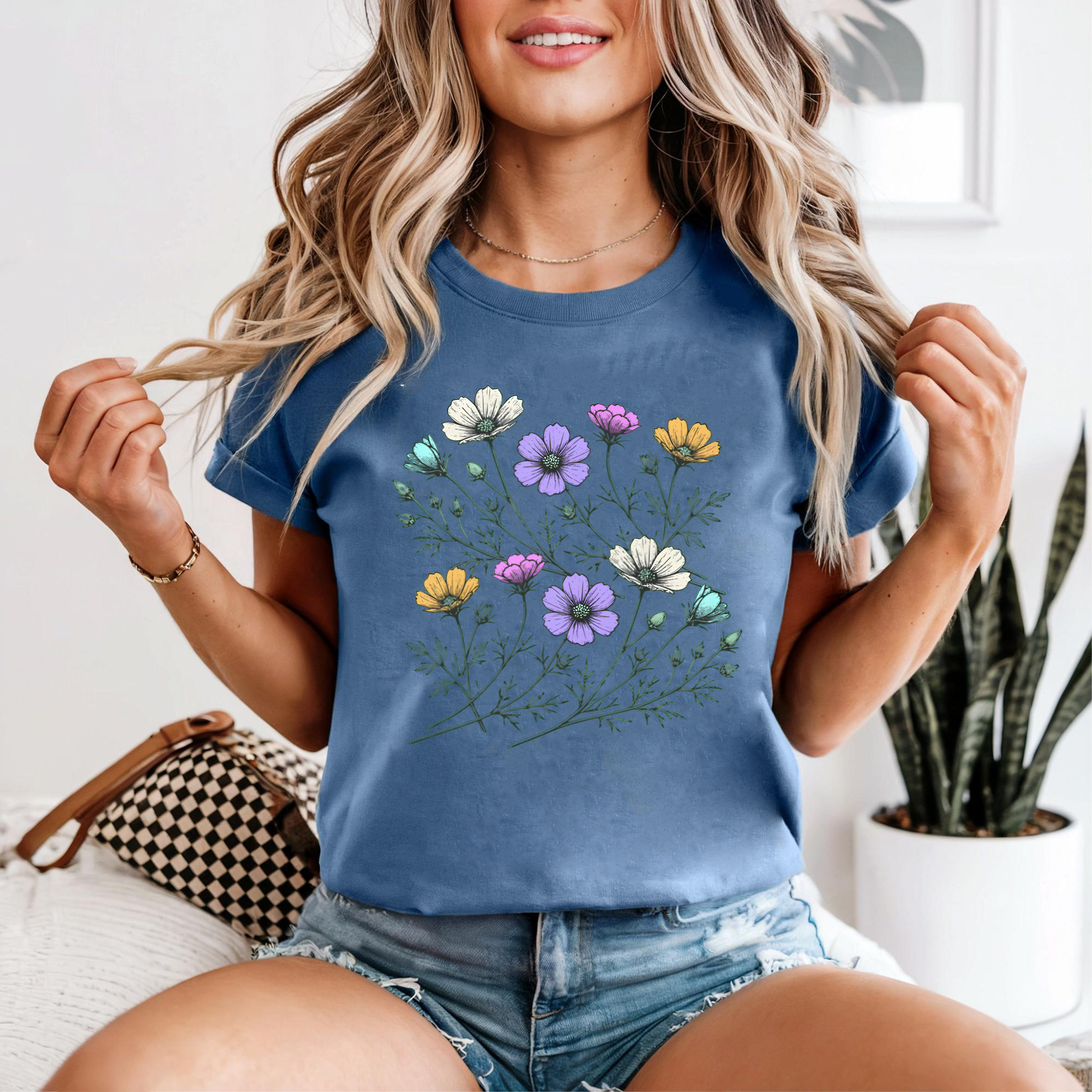 Wildflower Sketch Shirt, Hand Drawn Botanical Tee, Cottagecore Floral Shirt, Pastel Flowers T-Shirt, Gift For Nature Lover