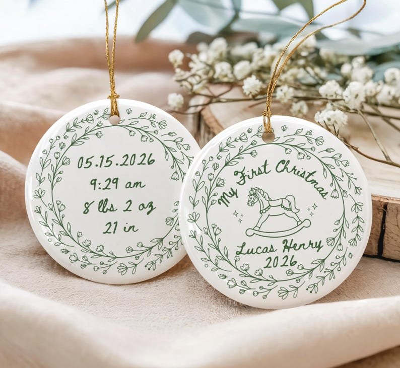 Baby's First Christmas Ornament, Baby Boy Girl Birth Stats Ornament, Personalized Name 1st Xmas Newborn Keepsake, Custom New Parent 2026 CERAMIC01
