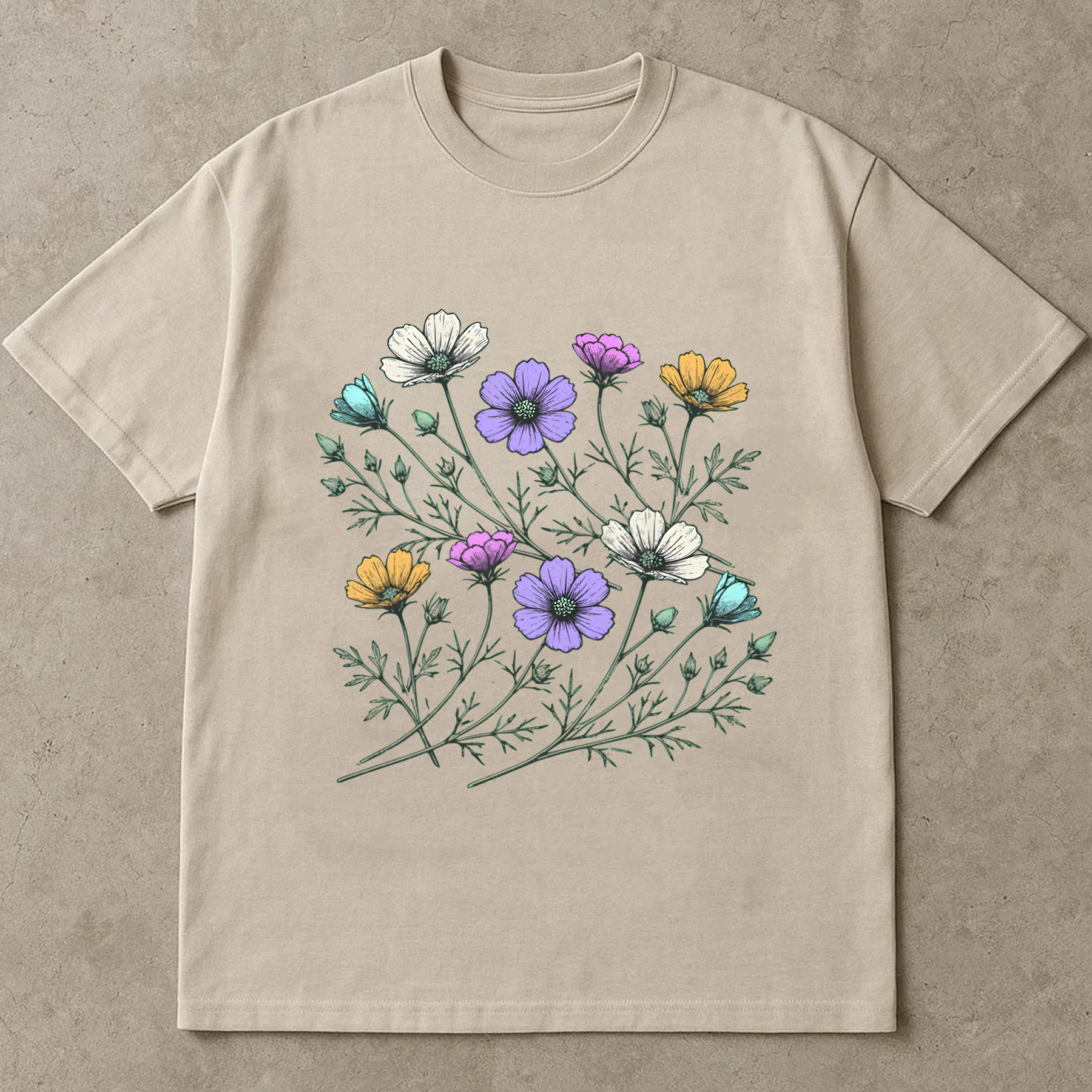 Wildflower Sketch Shirt, Hand Drawn Botanical Tee, Cottagecore Floral Shirt, Pastel Flowers T-Shirt, Gift For Nature Lover