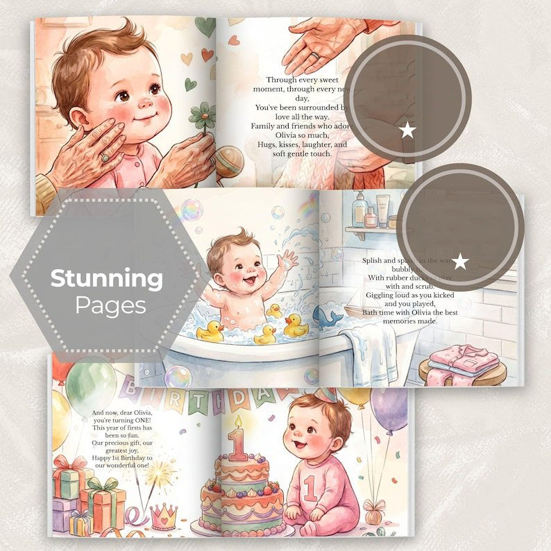 Personalised 1st Birthday Gift Book, Custom First Birthday Gift Boy Girl, Happy Birthday Book, Kid Book PBOOK01