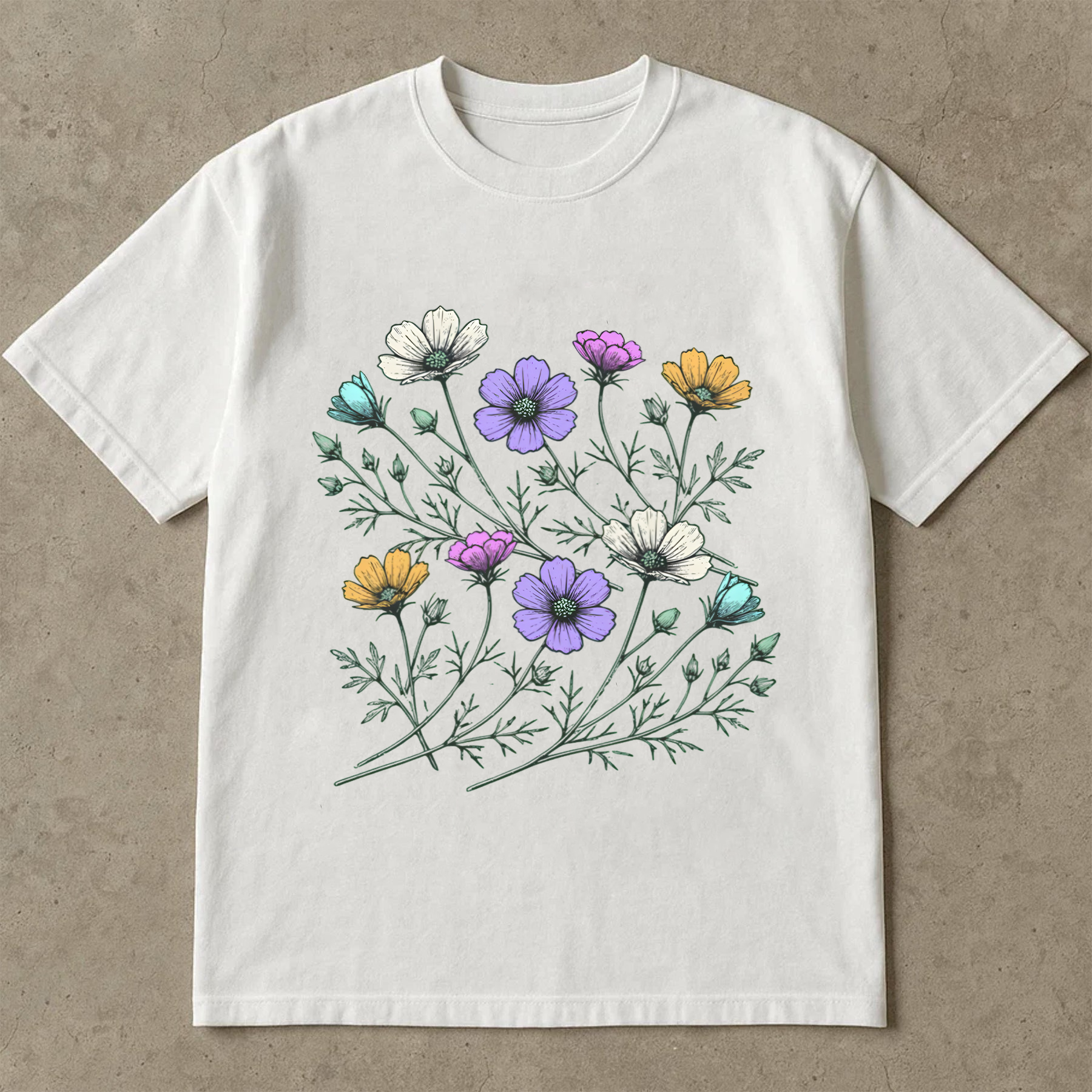 Wildflower Sketch Shirt, Hand Drawn Botanical Tee, Cottagecore Floral Shirt, Pastel Flowers T-Shirt, Gift For Nature Lover