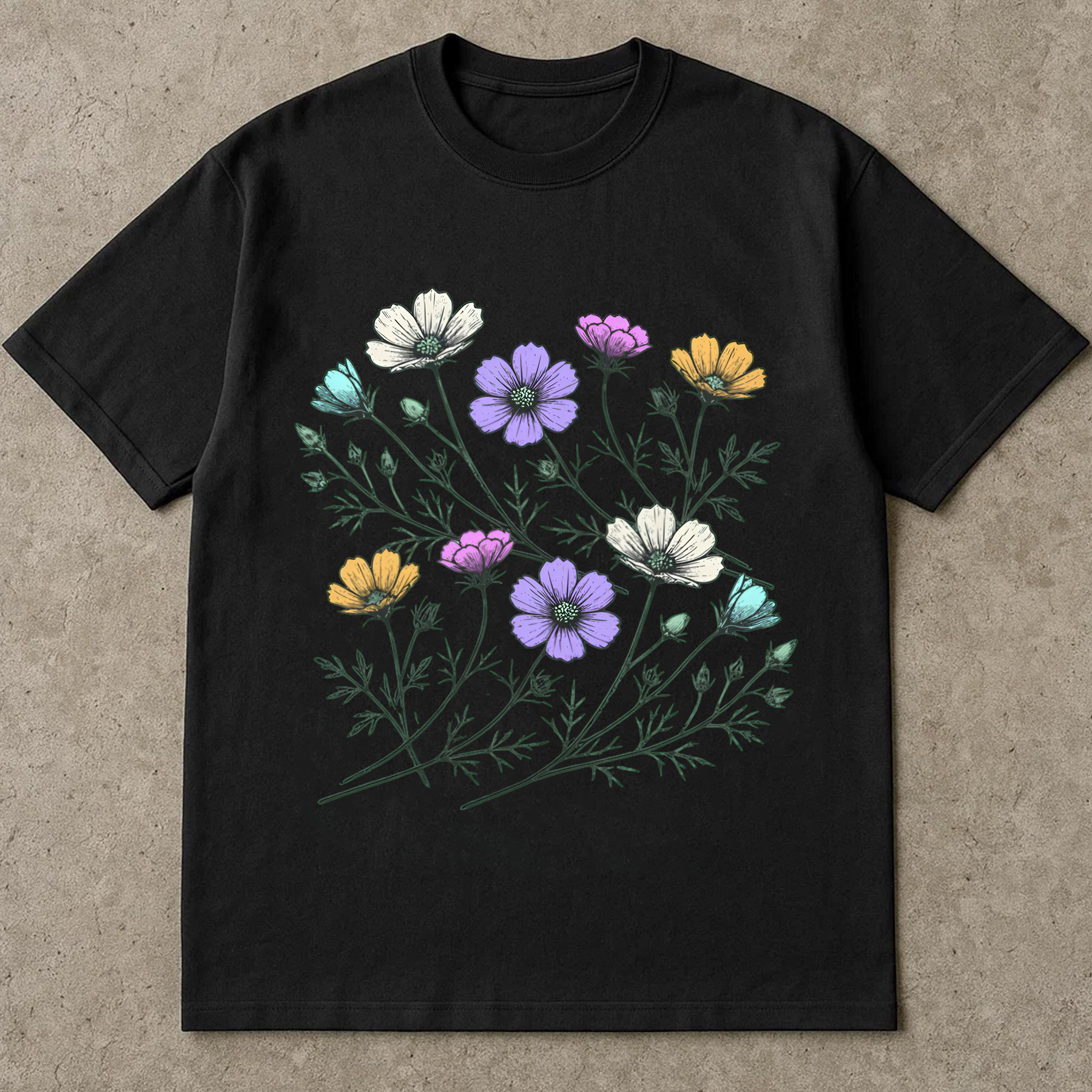 Wildflower Sketch Shirt, Hand Drawn Botanical Tee, Cottagecore Floral Shirt, Pastel Flowers T-Shirt, Gift For Nature Lover