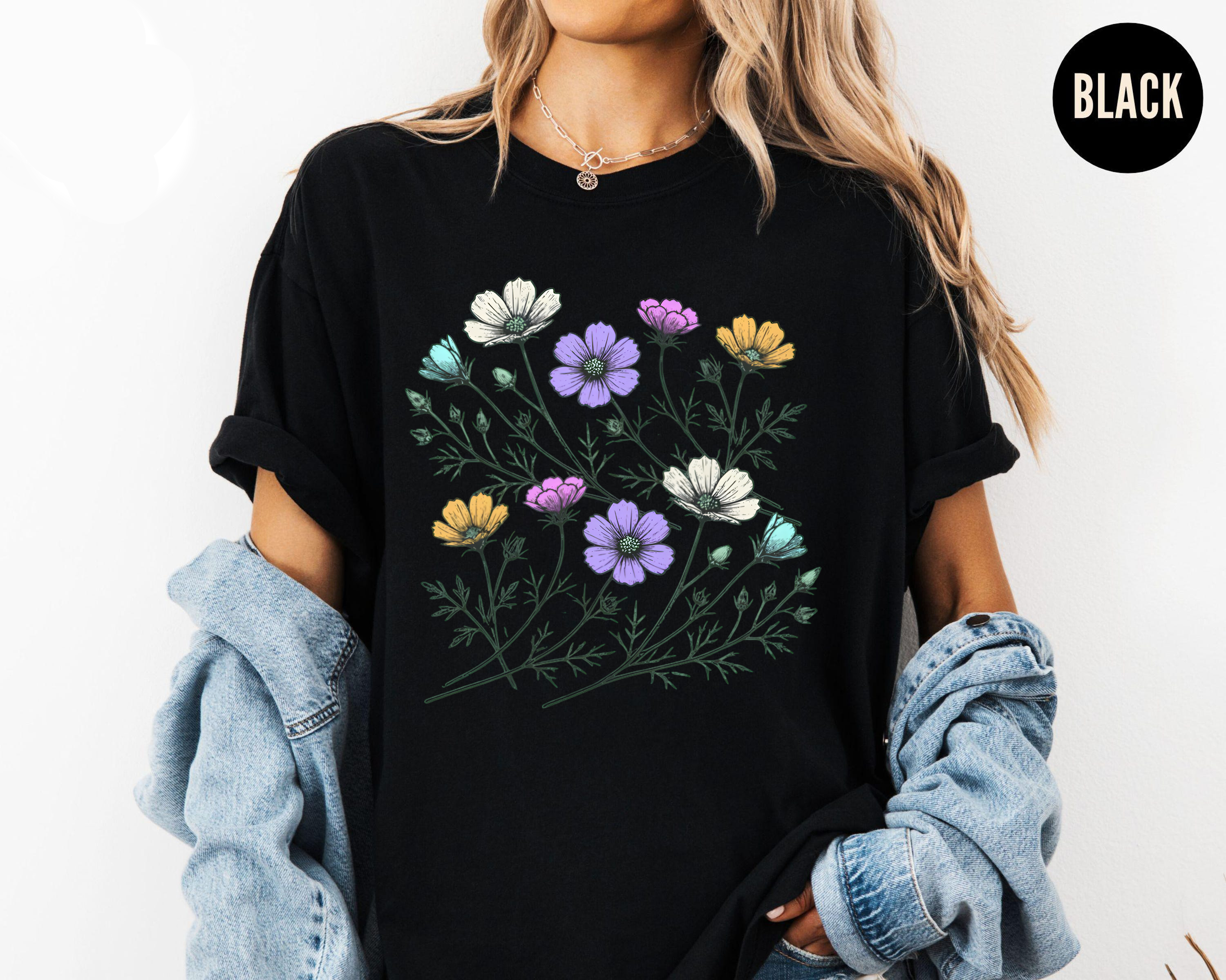 Wildflower Sketch Shirt, Hand Drawn Botanical Tee, Cottagecore Floral Shirt, Pastel Flowers T-Shirt, Gift For Nature Lover