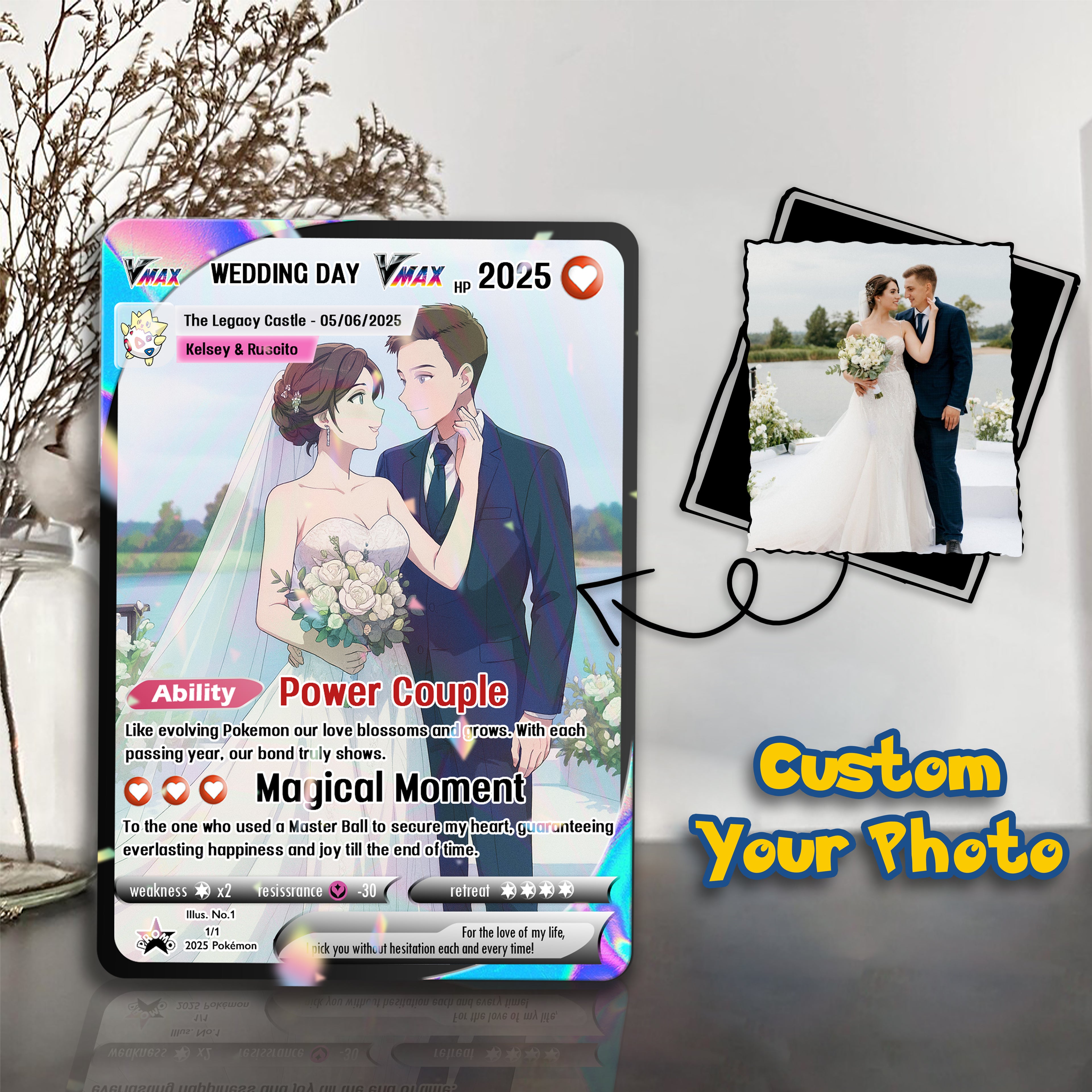 Personalized Anniversary Card, Custom Photo Pokemon Card, Anime Wedding Card, Anniversary Gift, Custom Card for Couple, Valentine's Day Gift