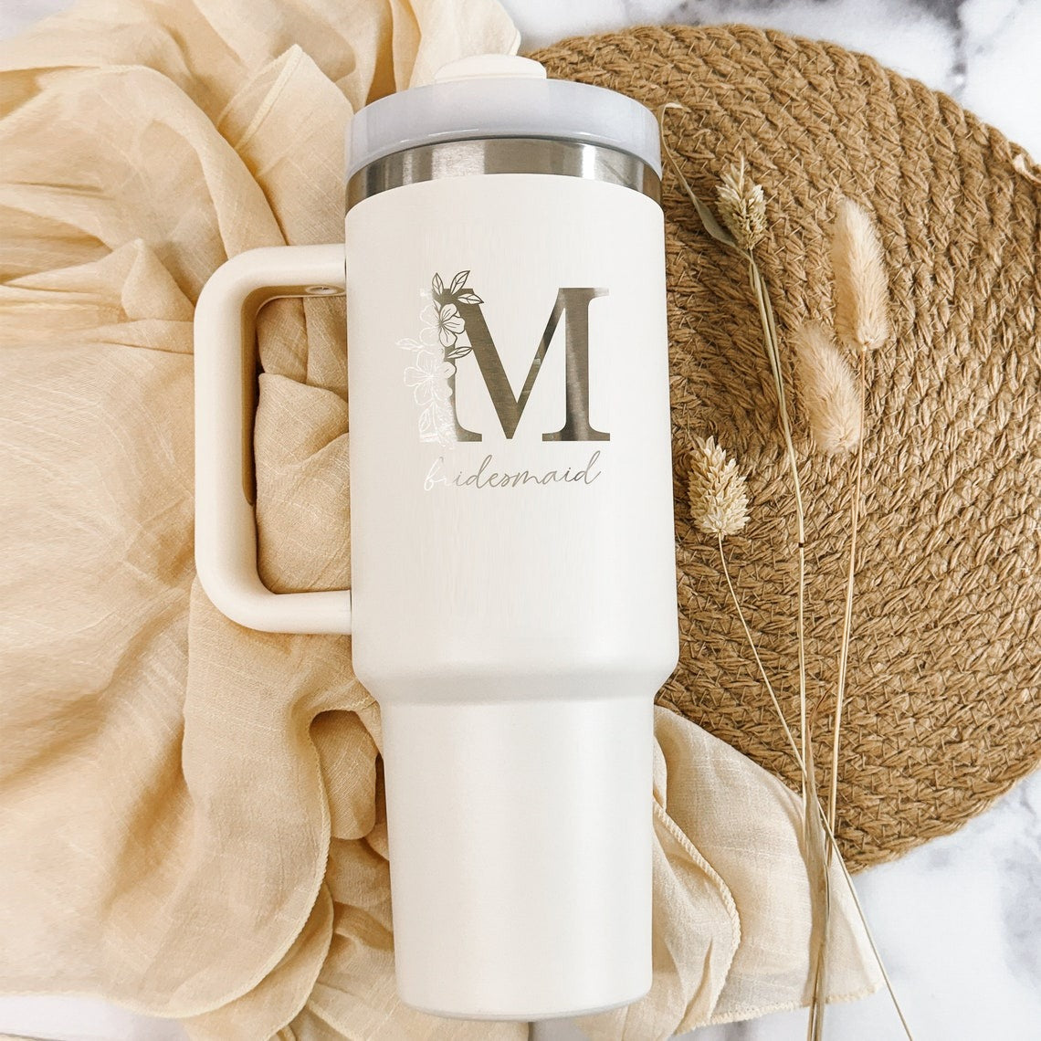 Personalized Flower Girl 40oz Tumbler With Name, Stainless Steel Tumblers With Straw Handle, Custom Name Flowers Cup, Birthday Gift