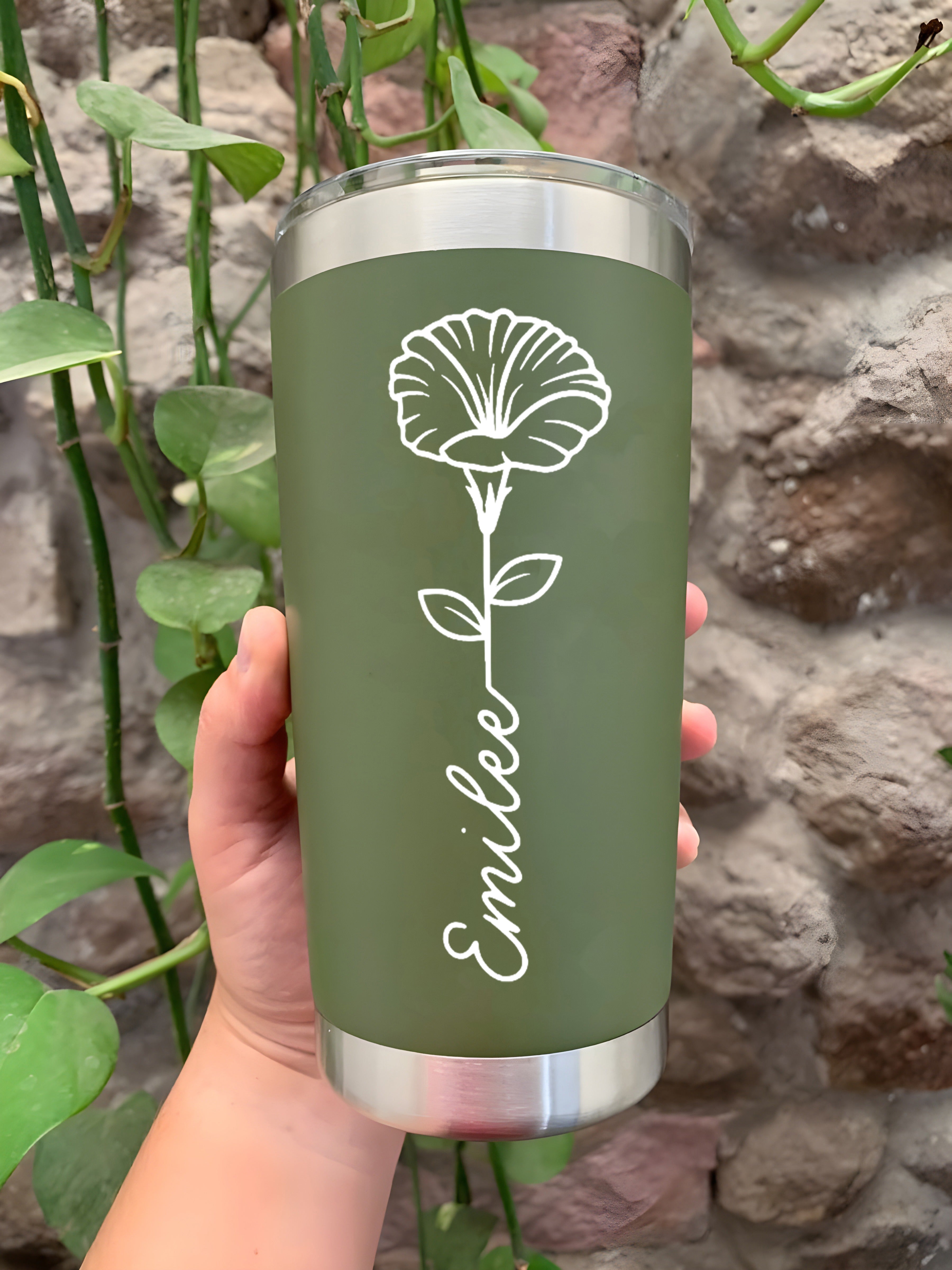 Personalized Birth Flower Tumbler, Custom Stainless Steel Travel Mug with Name, Floral Birthday Gift for Her