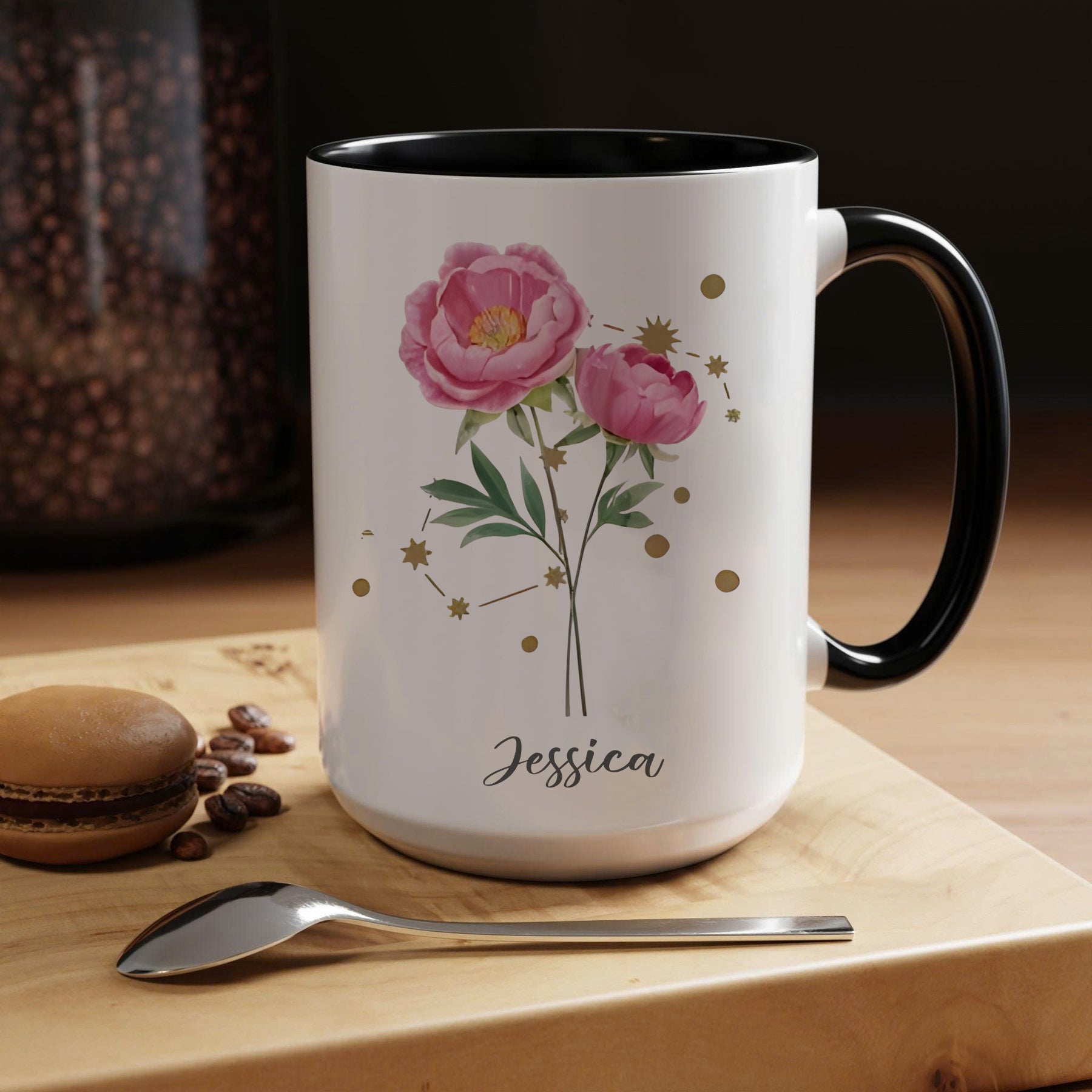 Personalized Birth Flower and Zodiac Sign Mug, Custom Name Coffee Cup, Astrology Floral Constellation Gift for Her Birthday, Bridesmaid, or Mother’s Day