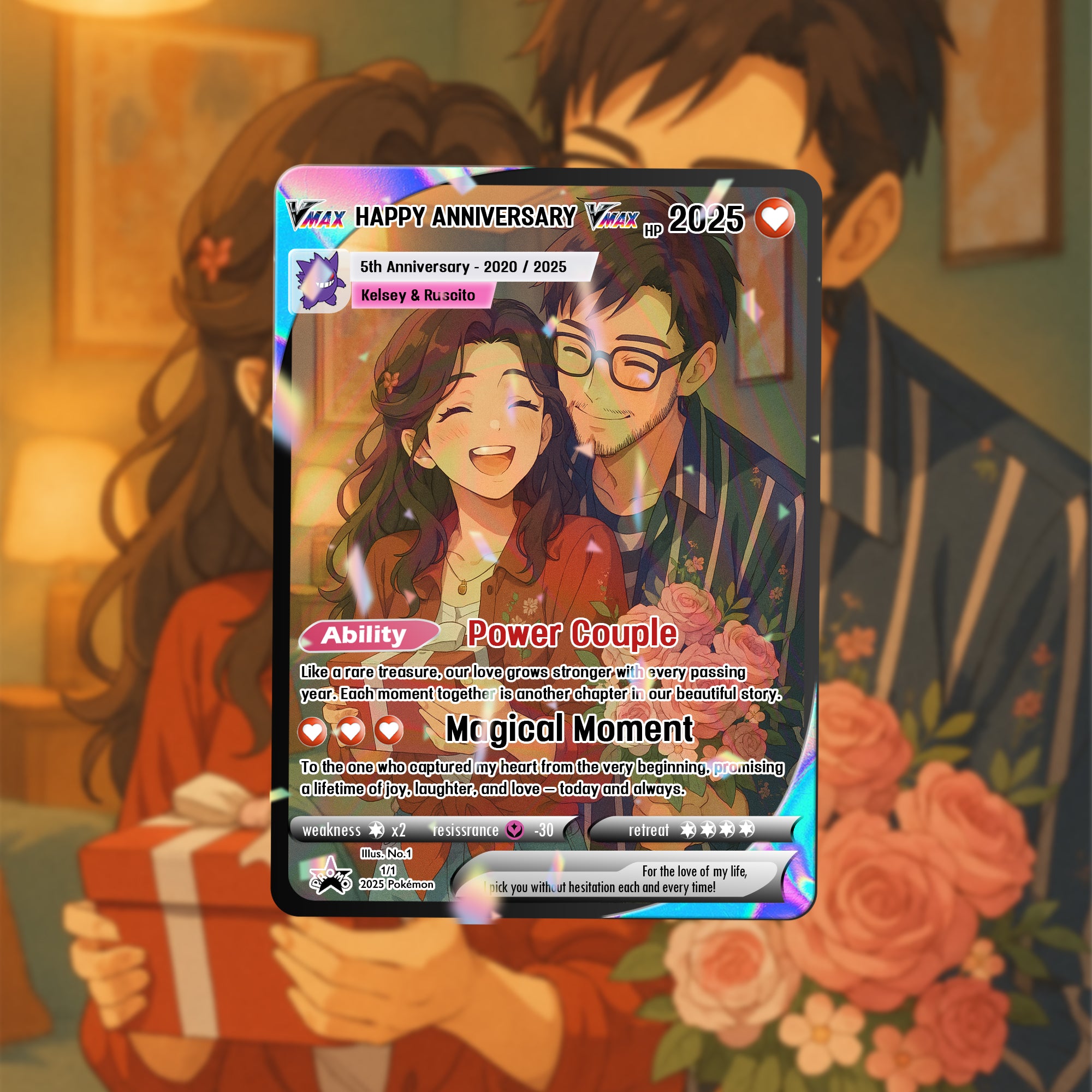 Personalized Pokemon Anniversary Card, Custom Photo Anime Wedding Card, Anniversary Gift, Gift for Him, Gift for Her, Custom Card for Couple