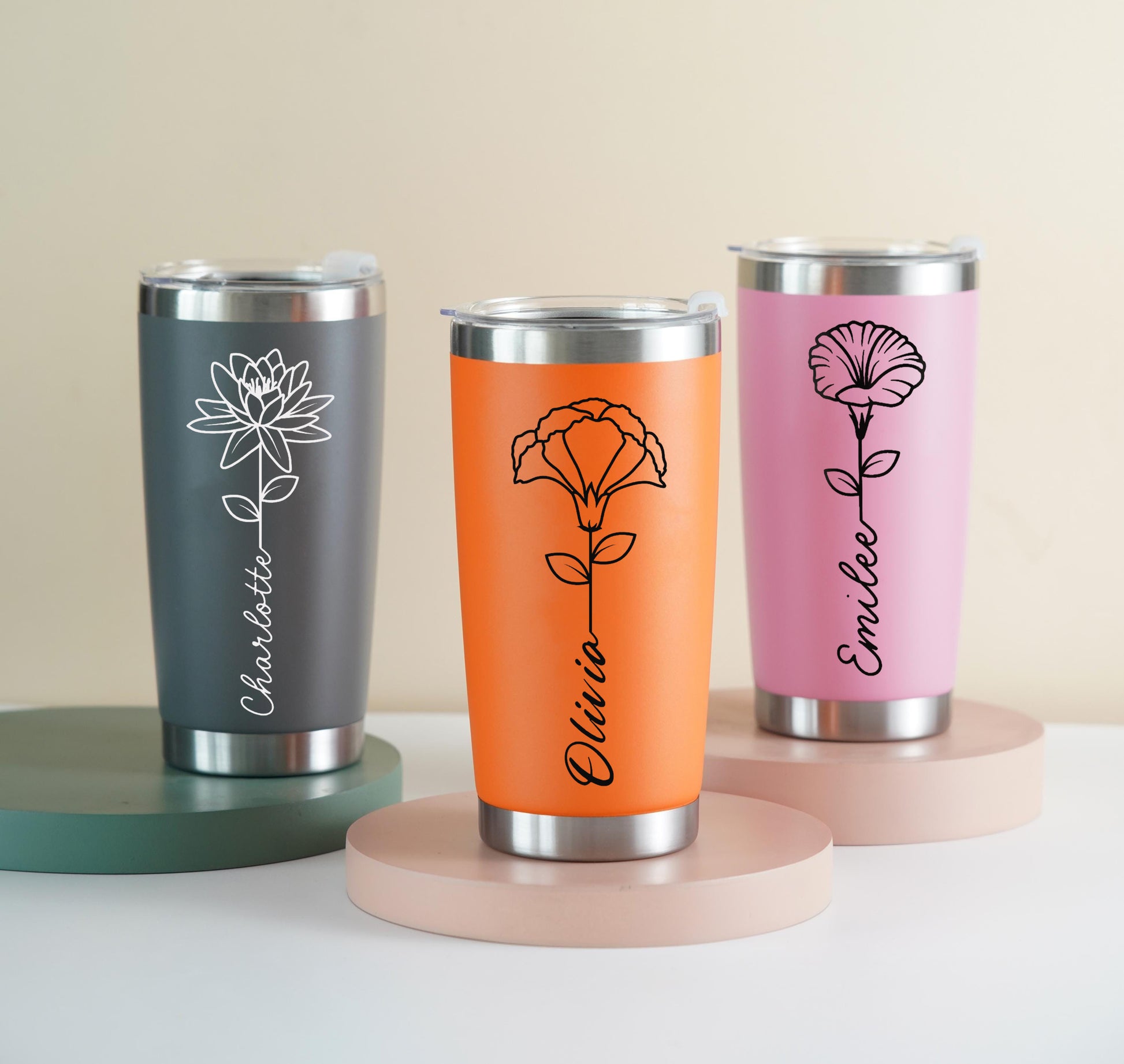 Personalized Birth Flower Tumbler, Custom Stainless Steel Travel Mug with Name, Floral Birthday Gift for Her