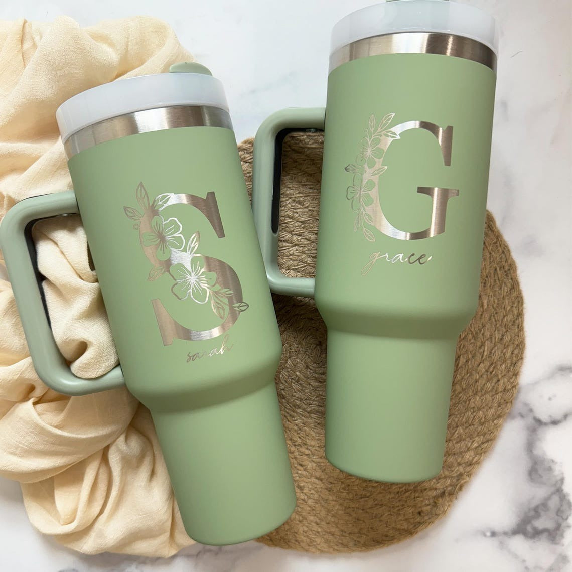 Personalized Flower Girl 40oz Tumbler With Name, Stainless Steel Tumblers With Straw Handle, Custom Name Flowers Cup, Birthday Gift