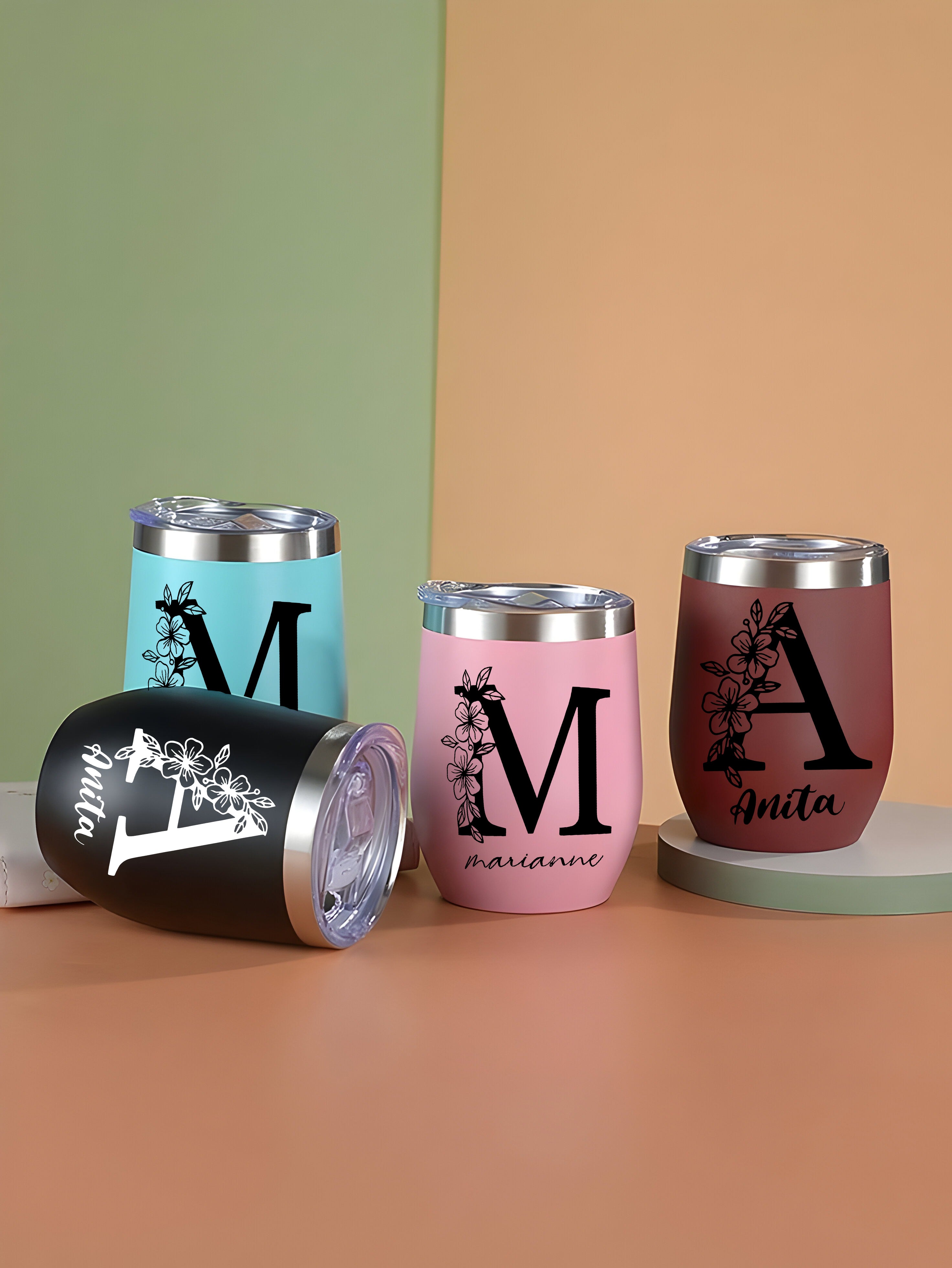 Personalized Flower Girl 12oz Edged Wine Tumbler With Name, Custom Birth Month Flowers Cup, Birthday Gift