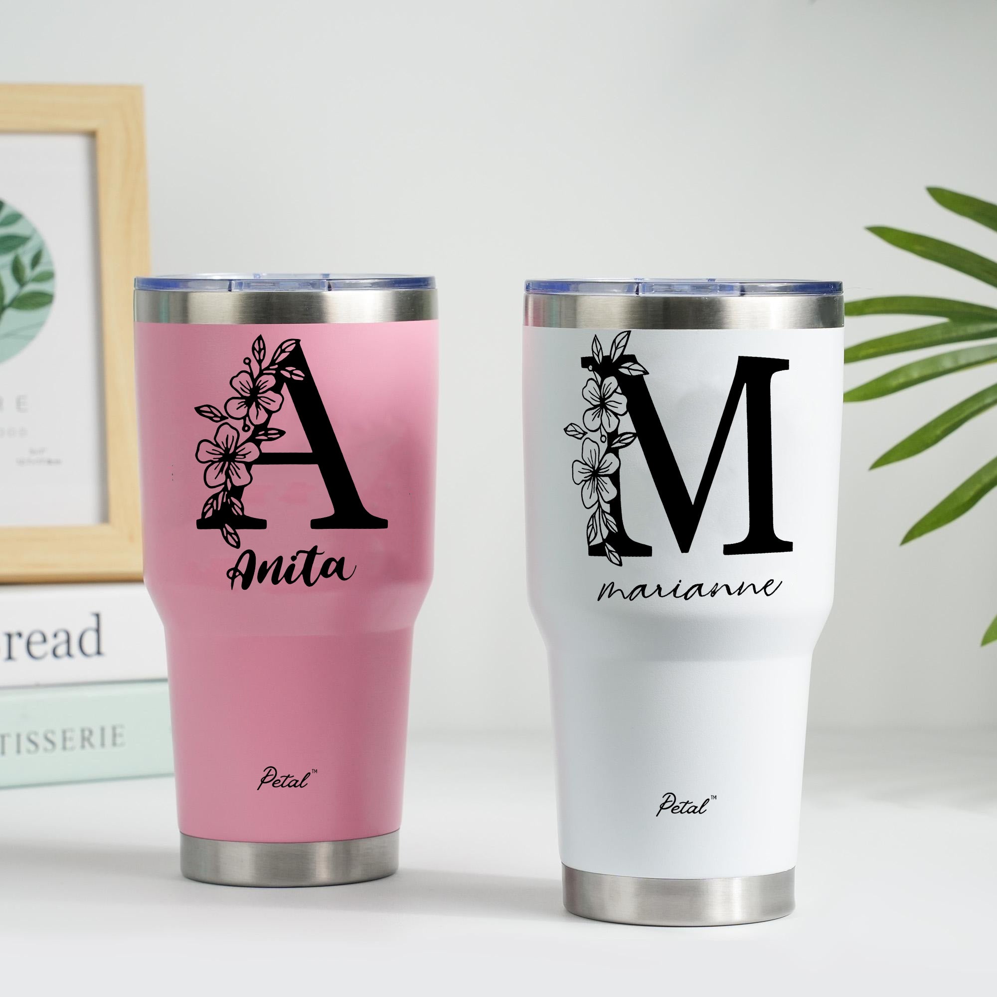 Personalized Flower Girl 30oz Step Tumbler With Name, Stainless Steel Tumblers With Straw Handle, Custom Birth Month Flowers Cup, Birthday Gift