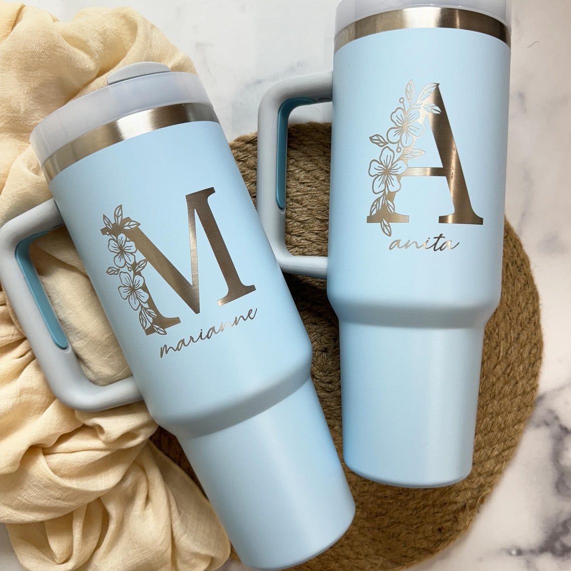 Personalized Flower Girl 40oz Tumbler With Name, Stainless Steel Tumblers With Straw Handle, Custom Name Flowers Cup, Birthday Gift