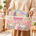 Personalized Unicorn Book Storage Basket, Custom Name Magical Library Bin, Rainbow Nursery Organizer, Kids Reading Nook Decor, Gift for Girl BBPETAL29