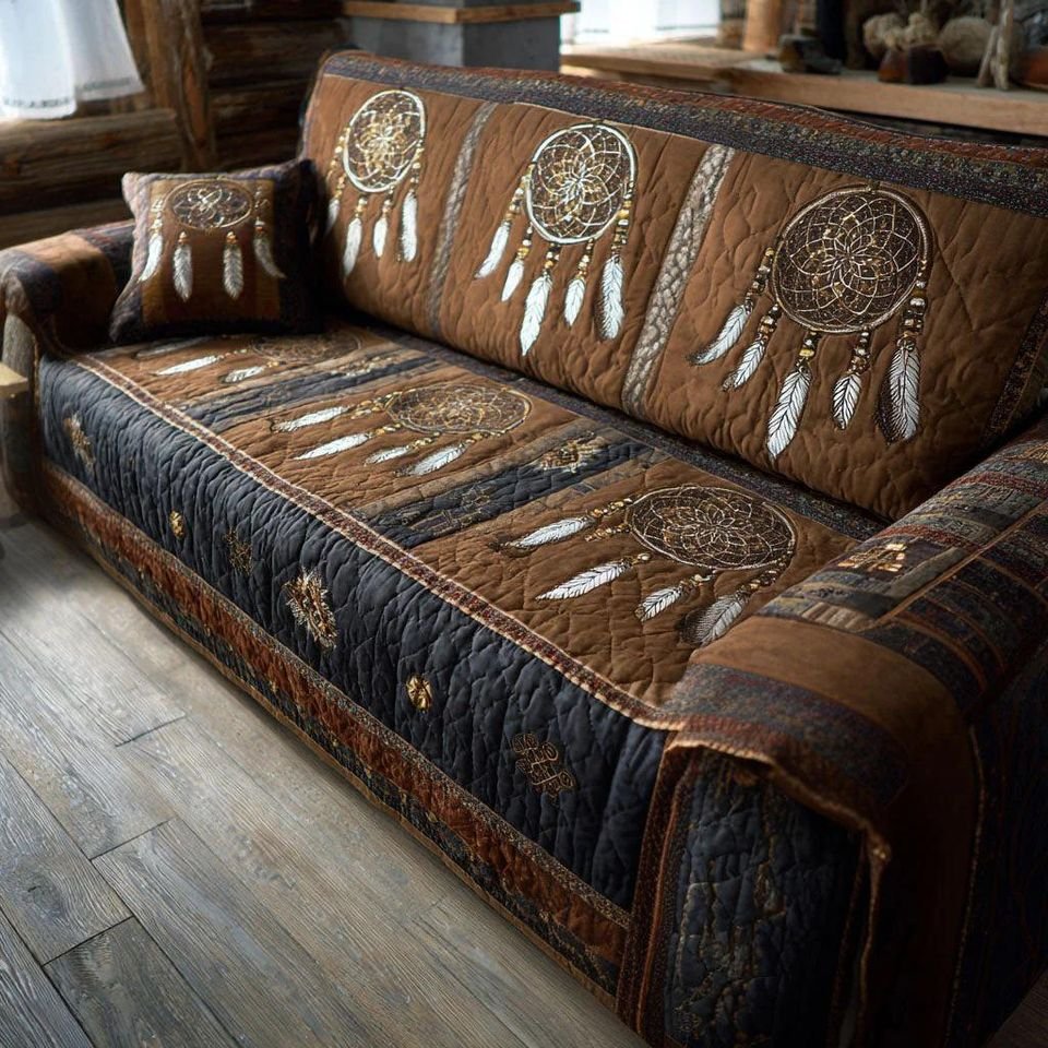 Personalized Rustic Dreamcatcher Quilted Sofa Cover, Dreamcatcher Sofa Cover, Patchwork Couch Throw, Sofa Protector, Holiday Sofa Decor QUILTSOFA18