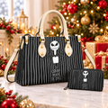 The Nightmare Before Christmas Leather Handbag, Jack Skellington Leather Tote Bag, Skellington Wallet Purse, Custom Bag Gift SBAG02