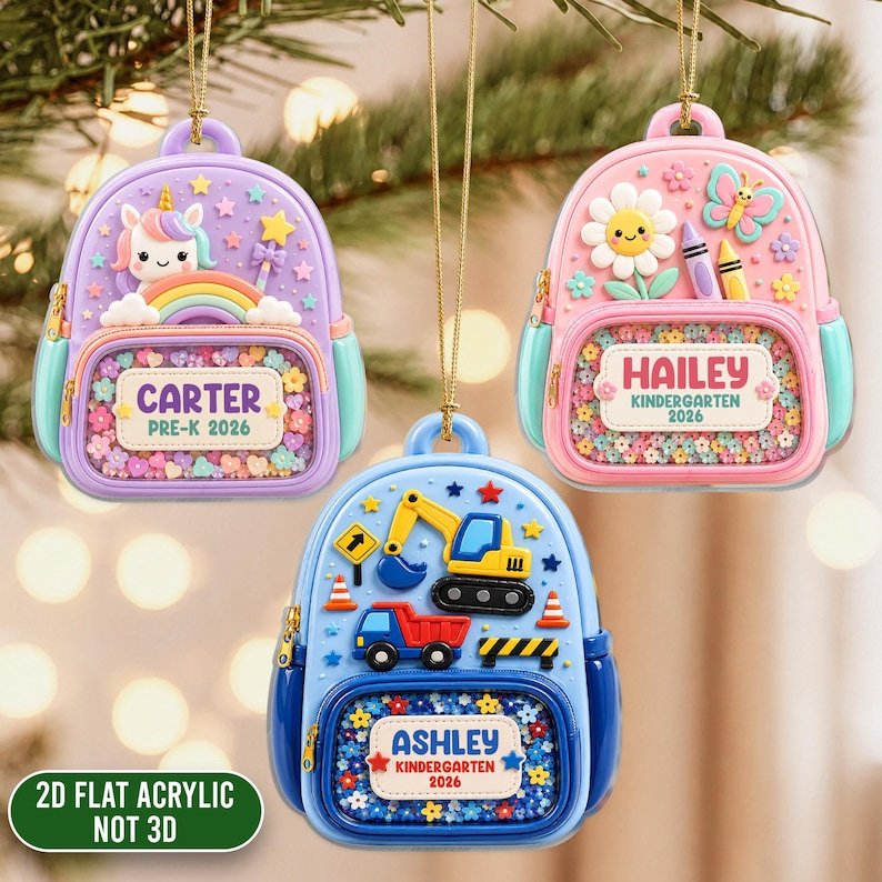Personalized Backpack Ornament 2026, Kindergarten Ornament, First Day of School Gift, Class Of 2026, 2D Acrylic Christmas Keepsake for Kids ACRYLICOR20
