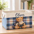 Personalized Teddy Bear Christmas Basket, Custom Name Plaid Holiday Basket, Christmas Gift Basket BBPETAL30