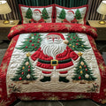 Santa Christmas Quilted Bedding Set, Santa Patchwork Bedspread with Pillowcases, Festive Winter Bedroom Decor, Bedding Decor PTBED53