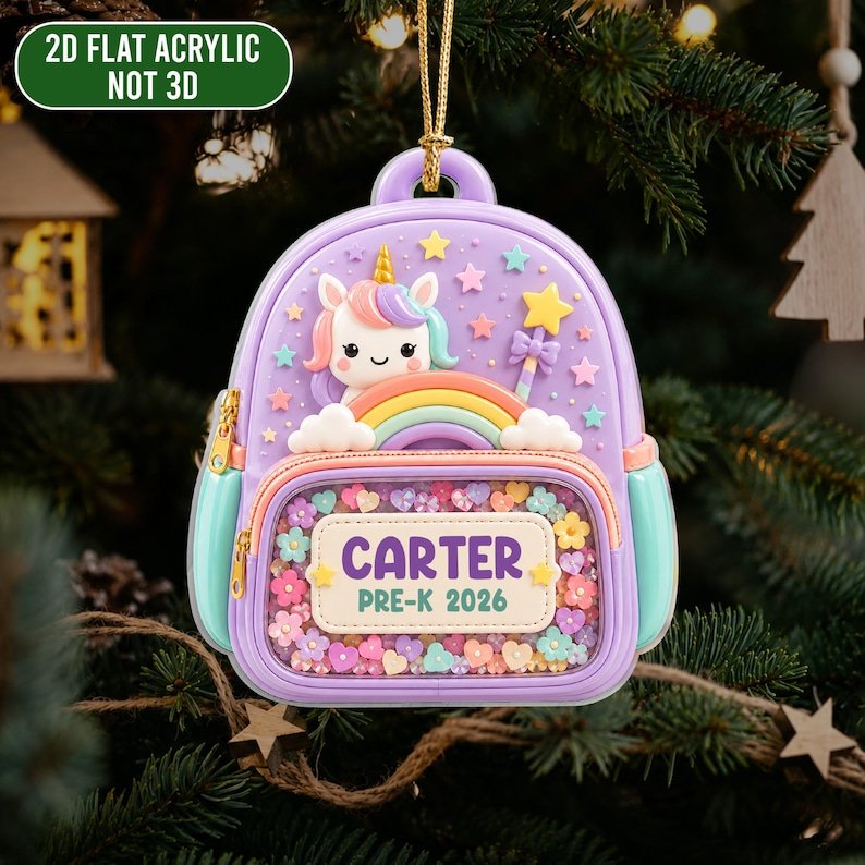 Personalized Backpack Ornament 2026, Kindergarten Ornament, First Day of School Gift, Class Of 2026, 2D Acrylic Christmas Keepsake for Kids ACRYLICOR20