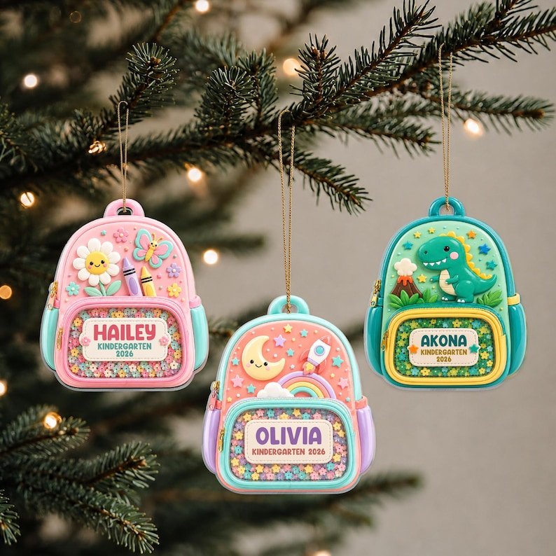 Personalized Backpack Ornament 2026, Kindergarten Ornament, First Day of School Gift, Class Of 2026, 2D Acrylic Christmas Keepsake for Kids ACRYLICOR20