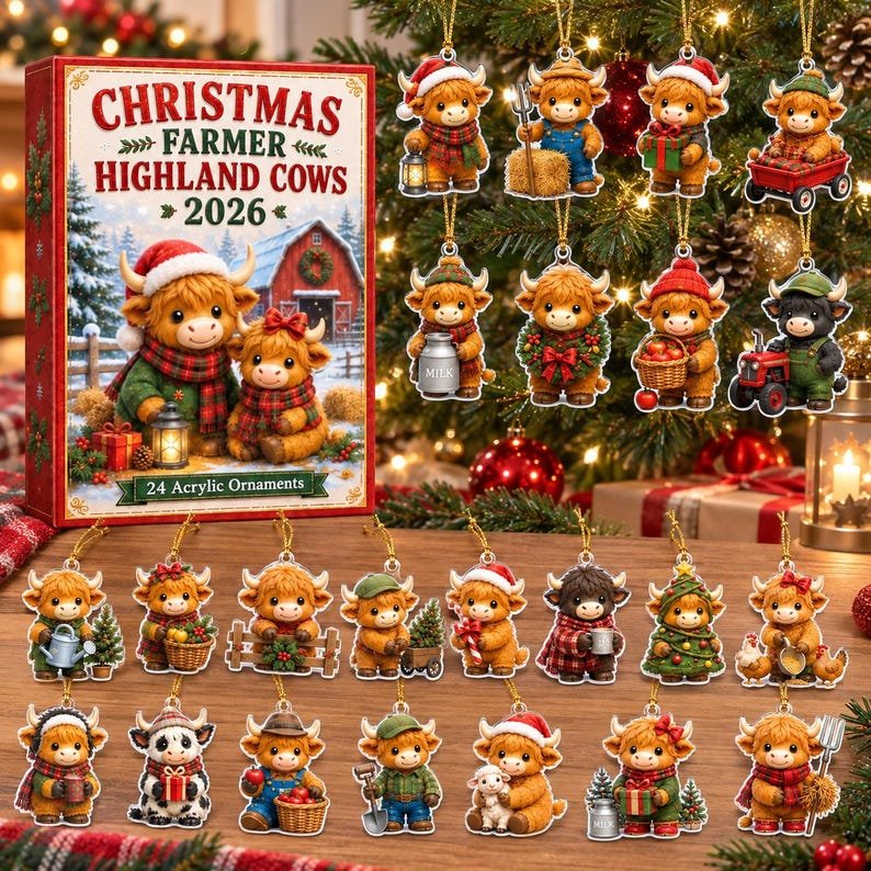 Highland Cow Advent Calendar 2026, Christmas Countdown Calendar, Cow Lover Gift, Farm Animal Gift, Cute Christmas Gift AXMAS22
