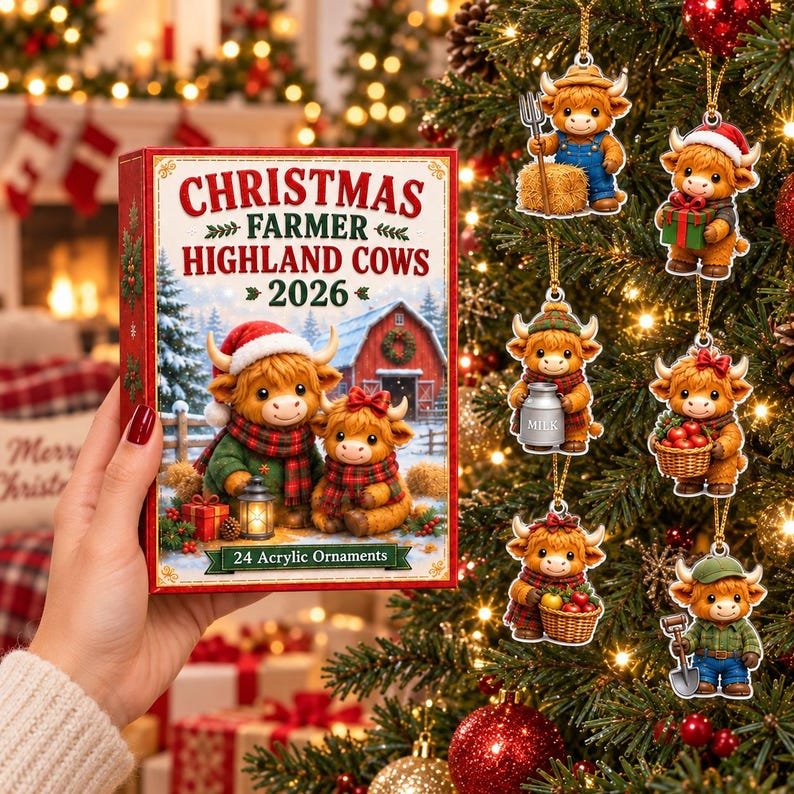 Highland Cow Advent Calendar 2026, Christmas Countdown Calendar, Cow Lover Gift, Farm Animal Gift, Cute Christmas Gift AXMAS22
