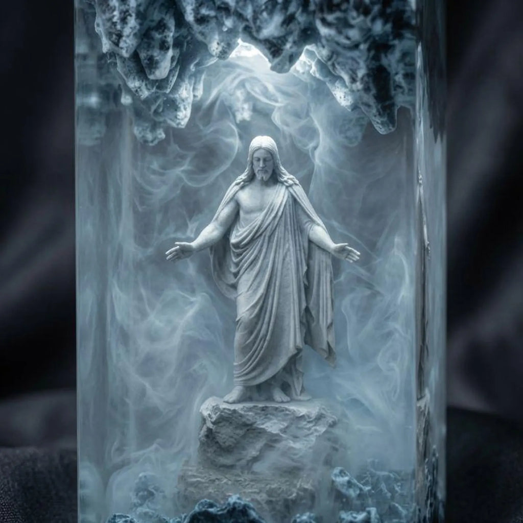 Jesus Cloud Resin Lamp, Ethereal Christian Night Light, Religious Home Decor, Spiritual Gift for Family, Wood Epoxy Art. RLPETAL20