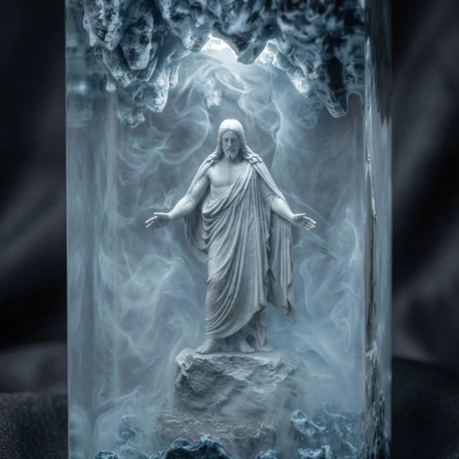 Jesus Cloud Resin Lamp, Ethereal Christian Night Light, Religious Home Decor, Spiritual Gift for Family, Wood Epoxy Art. RLPETAL20