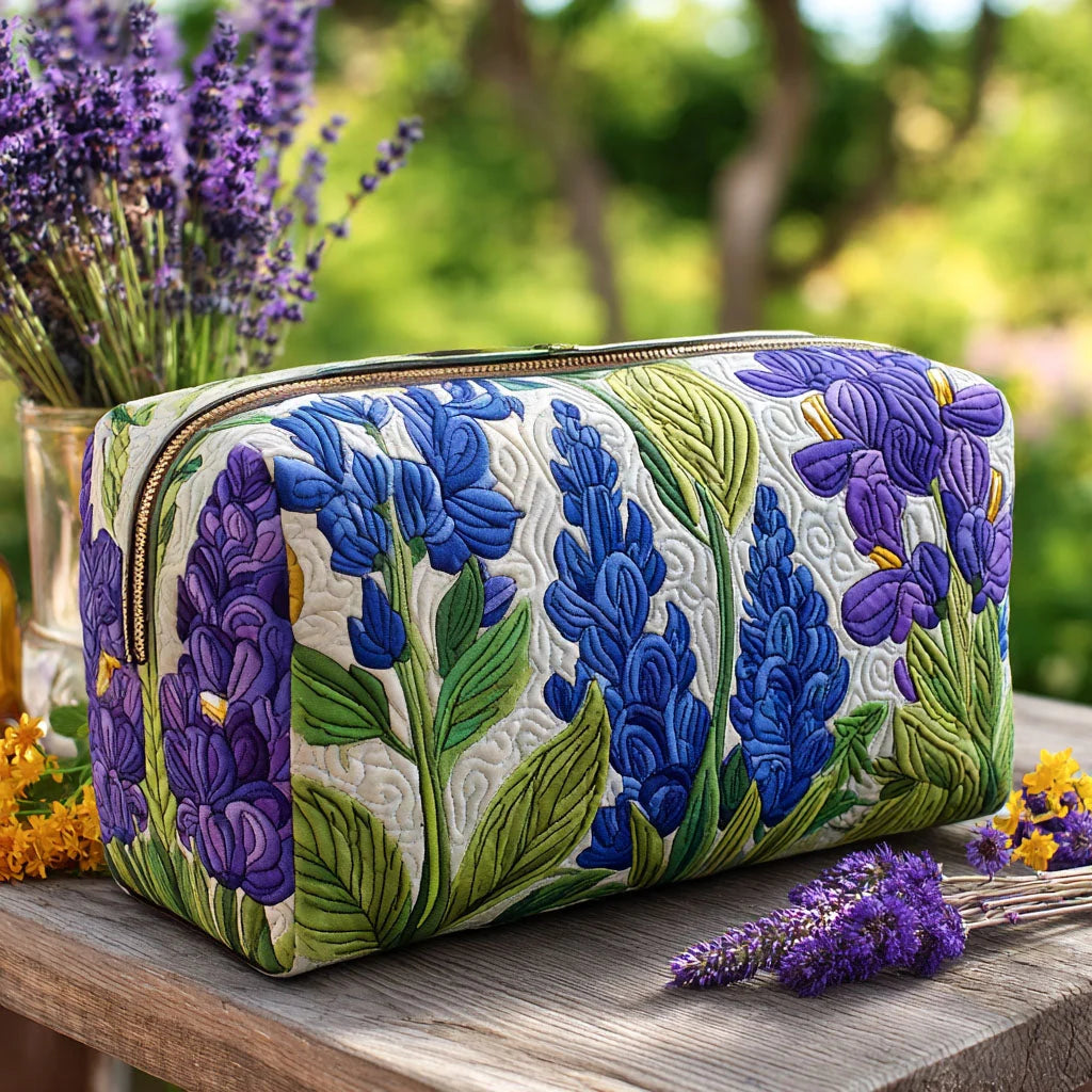 Quilted Lavender & Iris Makeup Bag, Purple Wildflower Cosmetic Pouch, Travel Toiletry Organizer – QMBPETAL23